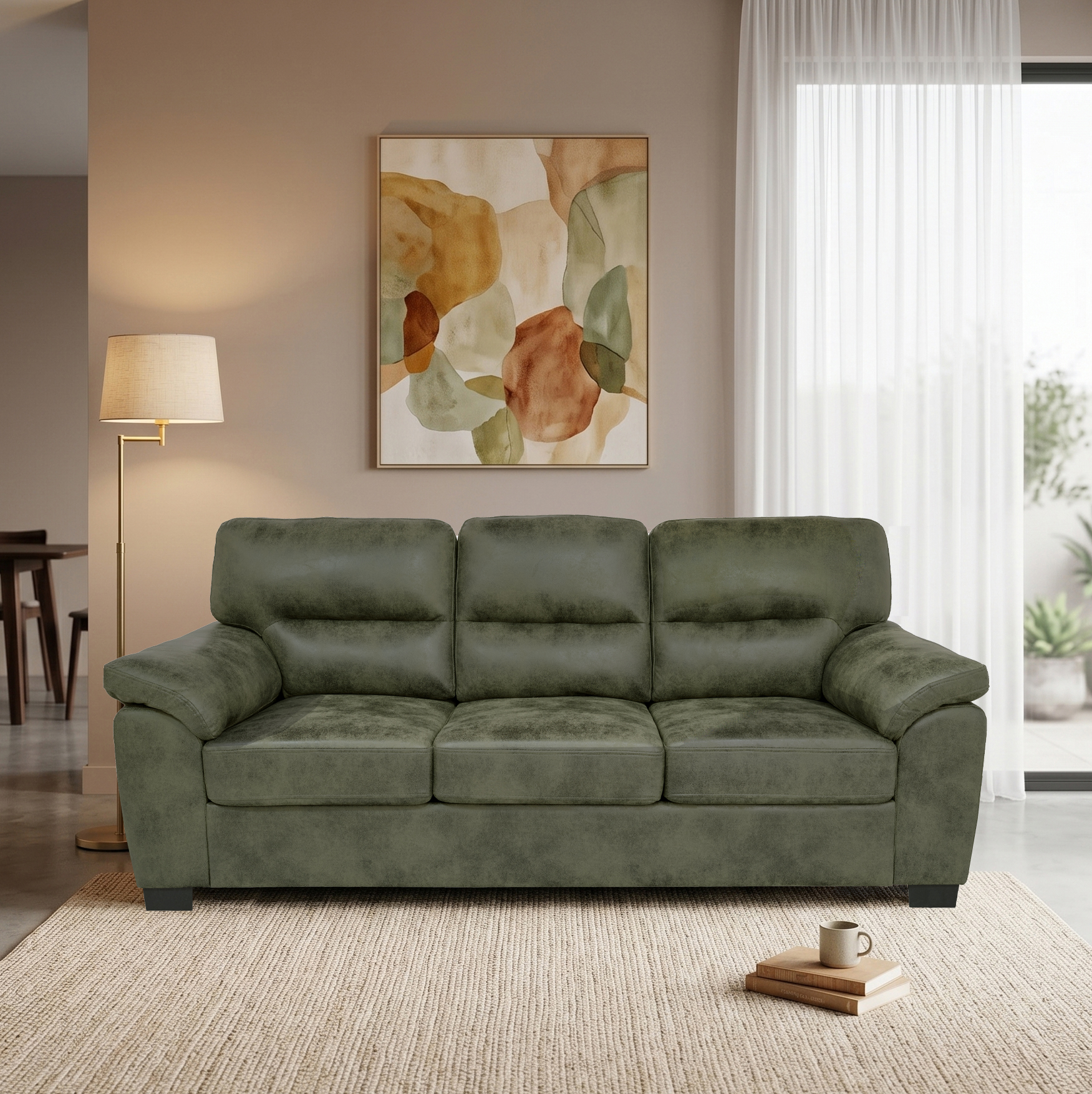 Sofa 3 places 81" tissu foil vert olive
