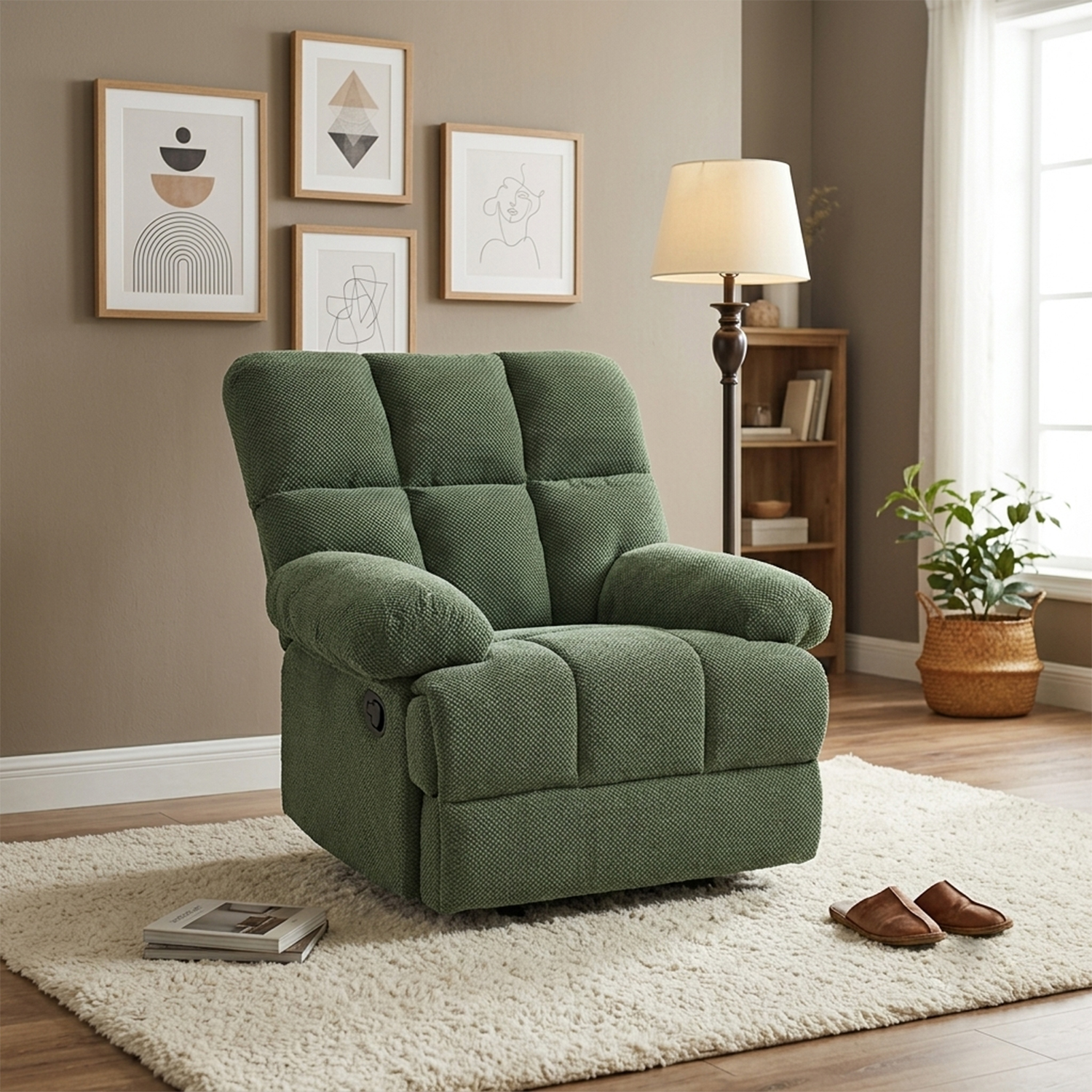 Fauteuil bascule manuel moderne, tissu texturé, salon