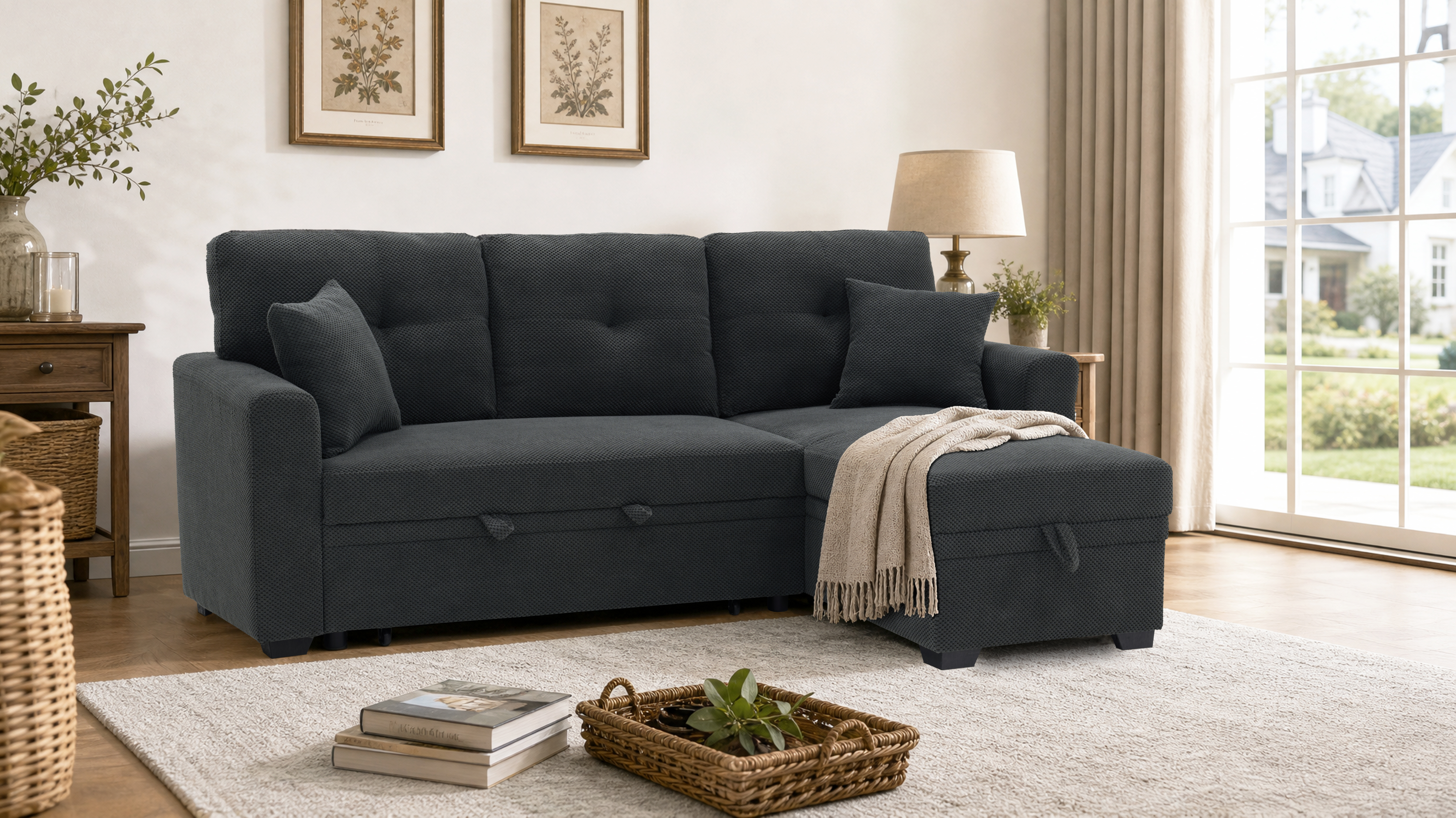 Causeuse convertible gris, rangement, chaise réversible, petits espaces