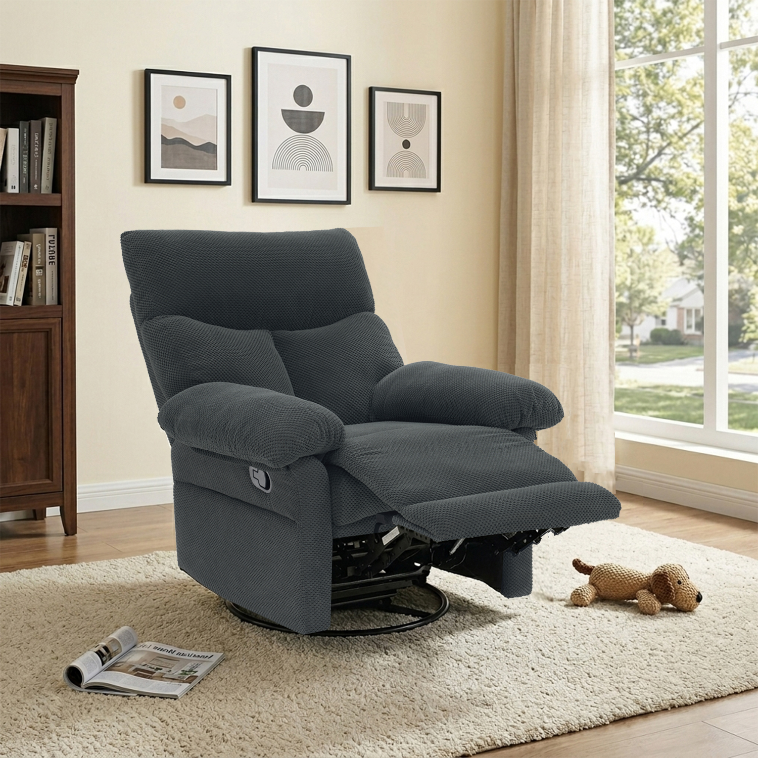 Fauteuil bascule pivotant rembourré manuel, tissu texturé