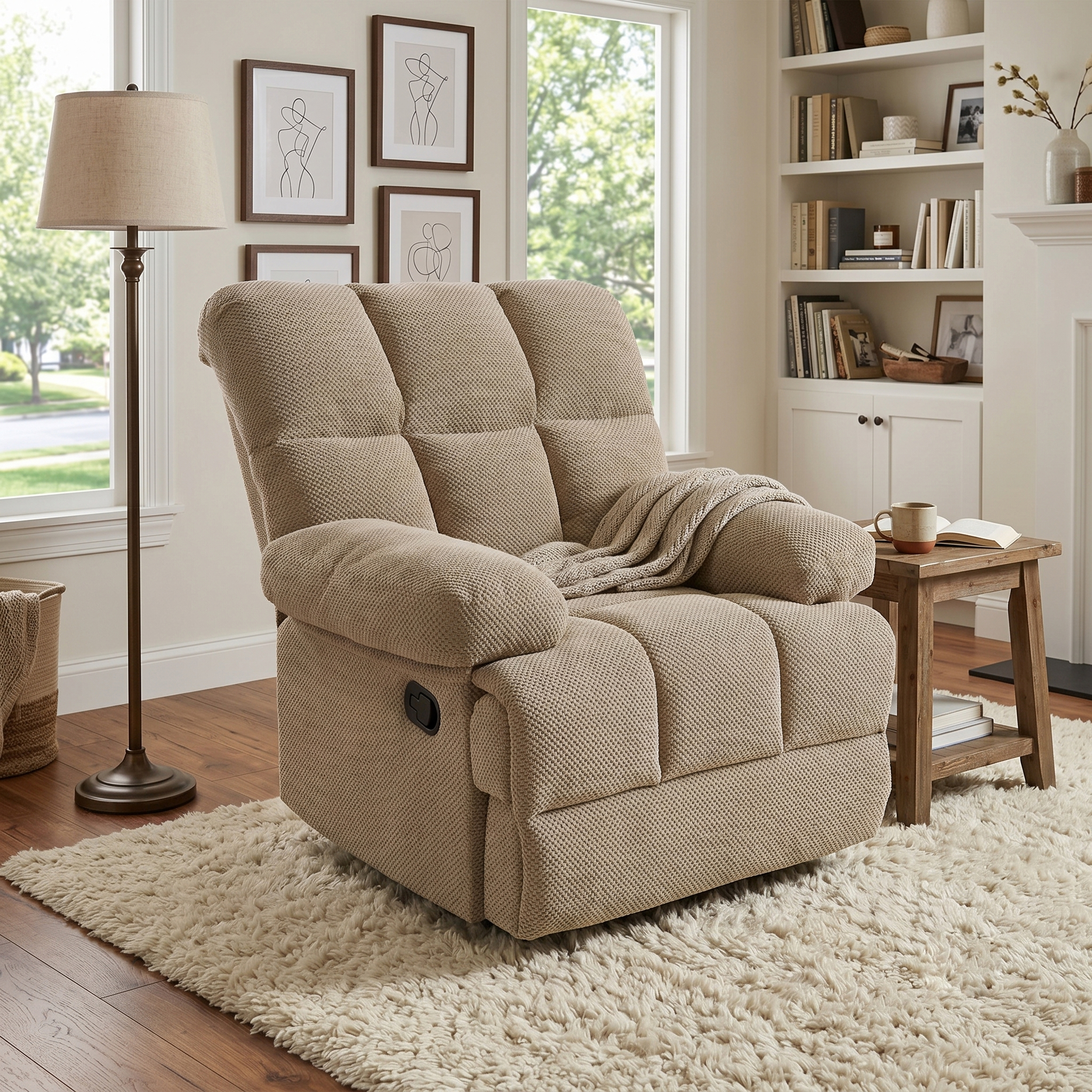 Fauteuil bascule inclinable manuel tissu chamois, salon