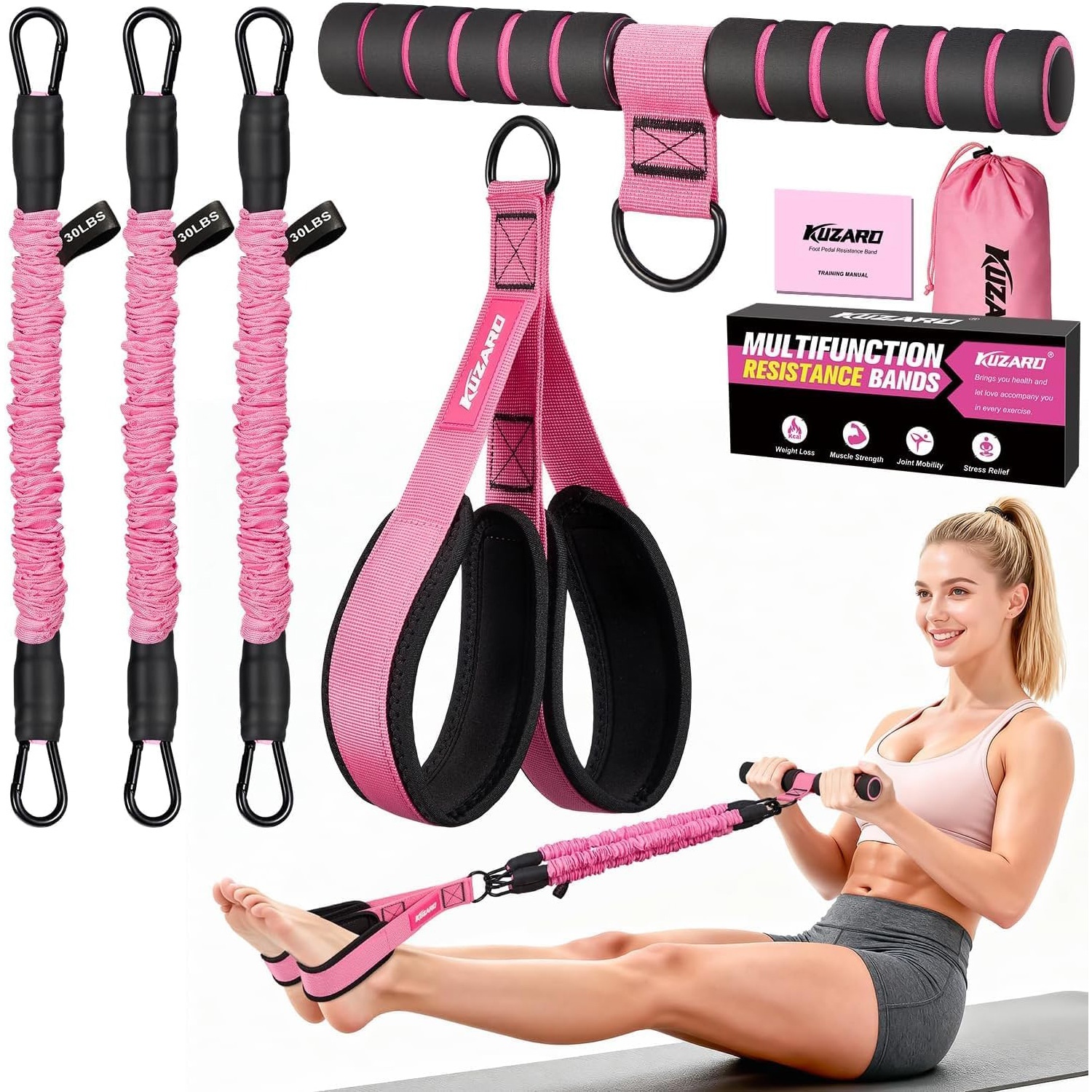Bandes résistance abdominale 3 tubes avec pédales