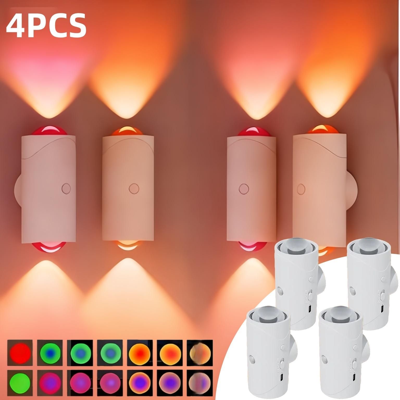 4 lampes LED murales nuit RGB magnétiques dimmables