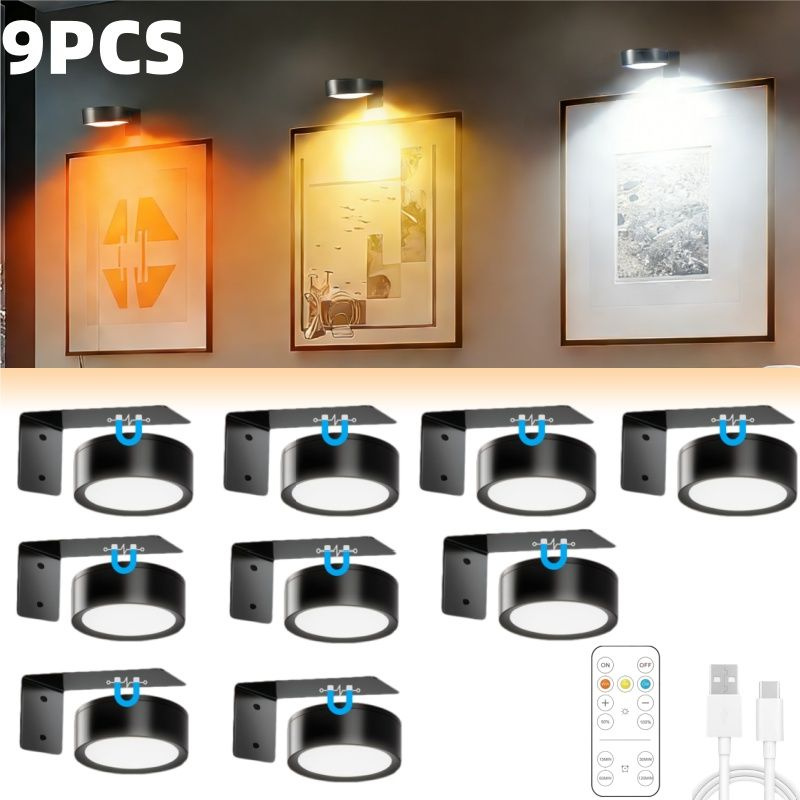 Lumière tableaux muraux magnétique 3 couleurs, minuterie, 9 pièces