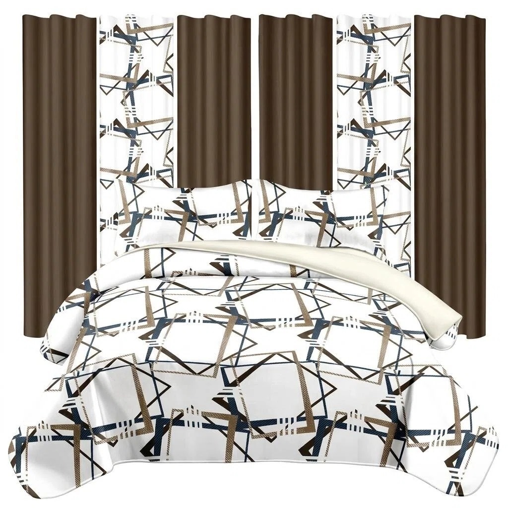 Ensemble literie 9 pcs géométrique moderne rideau