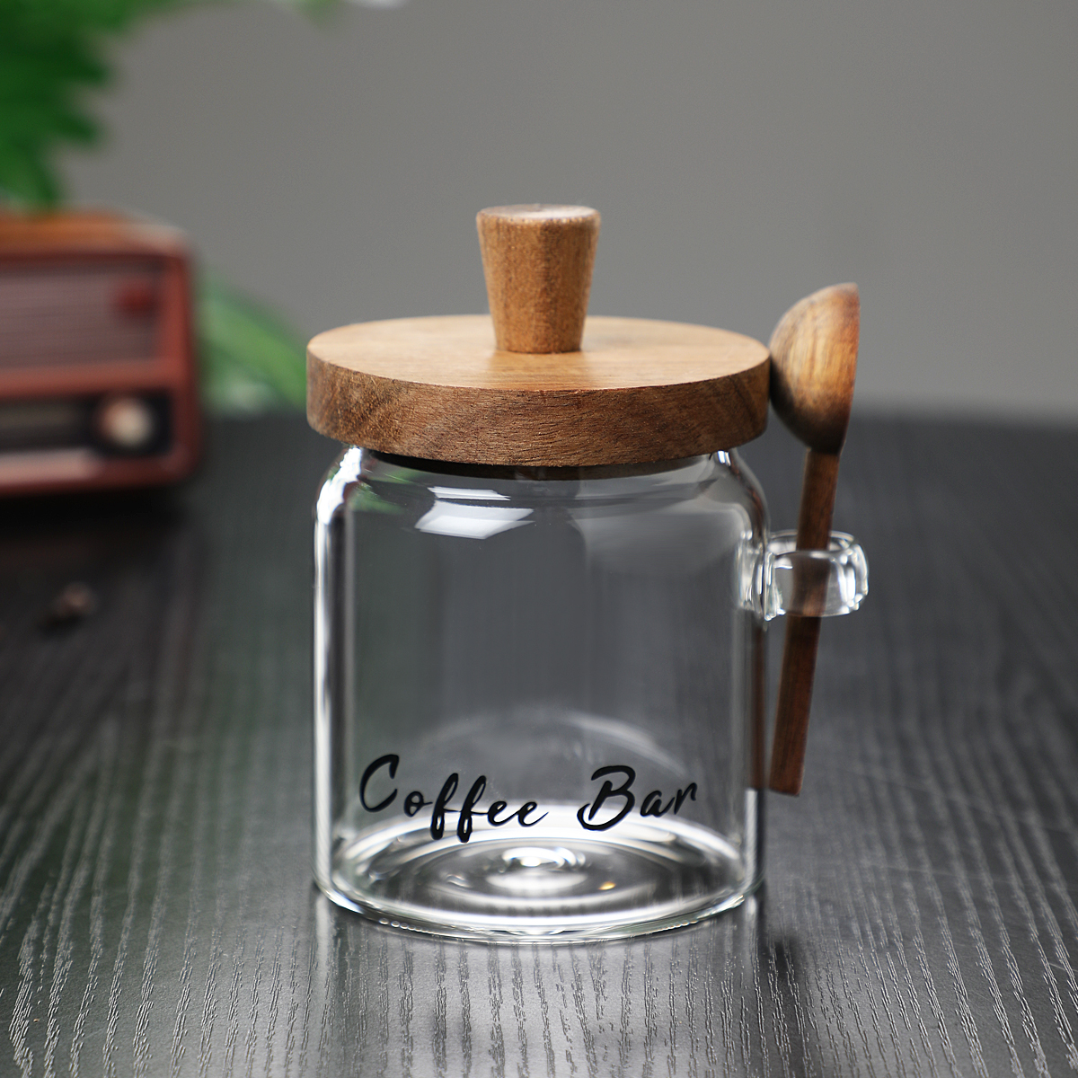 Pot verre café 15 oz avec cuillère rangement