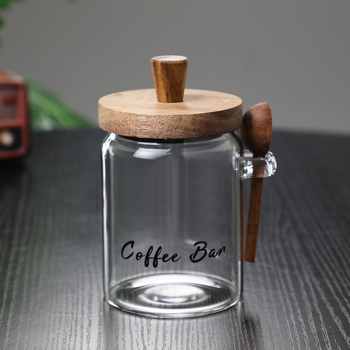 Pot verre 18,5 oz avec cuillère - Café, bonbons, rangement
