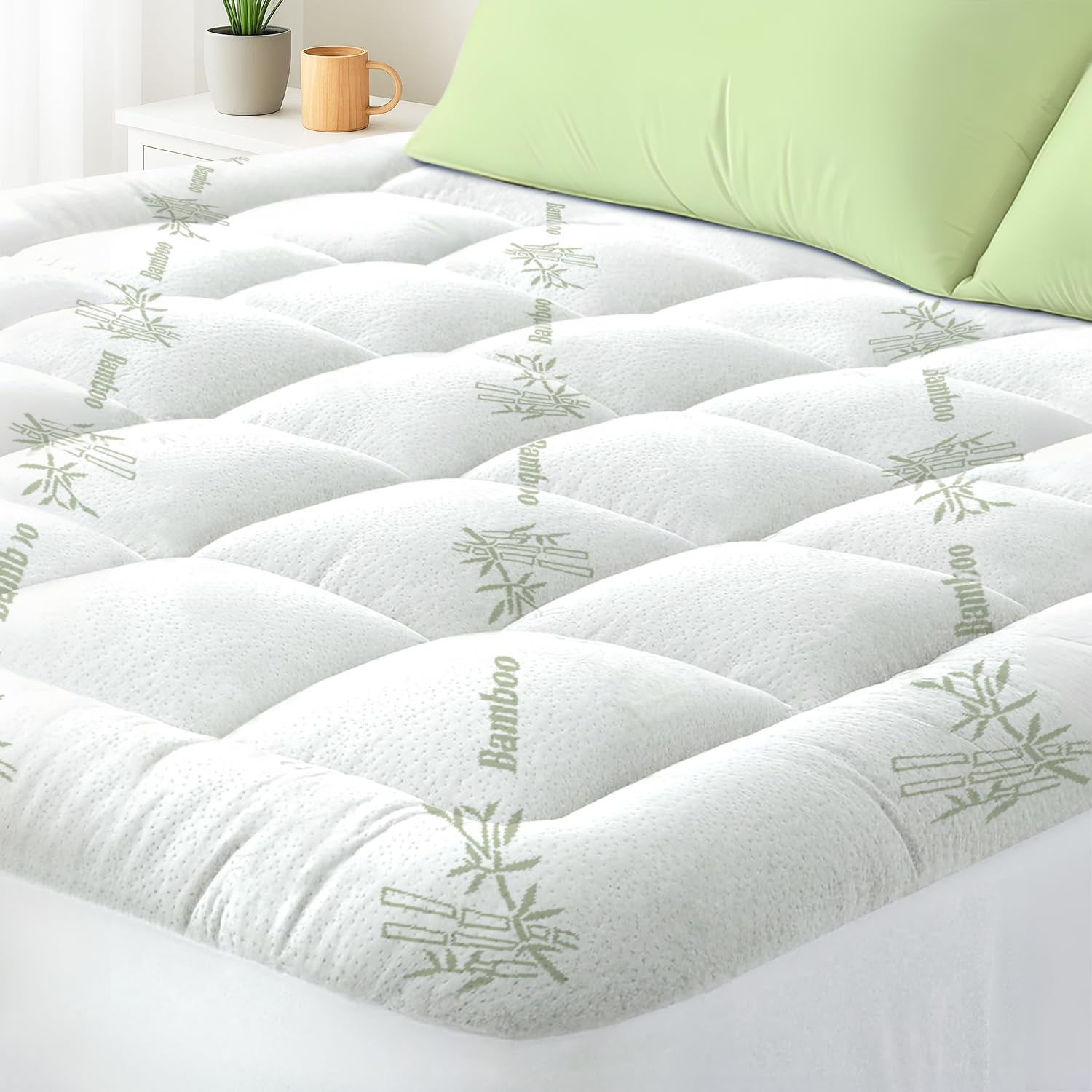 Surmatelas Queen viscose bambou, refroidissant, poche profonde, soulagement