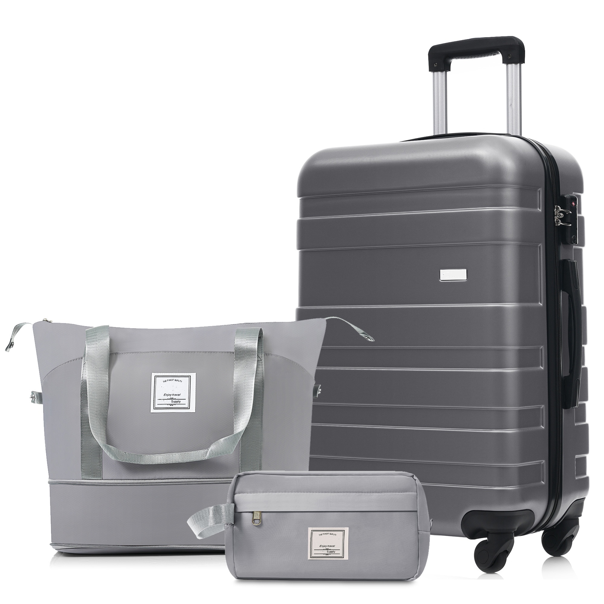 Ensemble 3 bagages, valise 24po TSA, sac voyage, gris