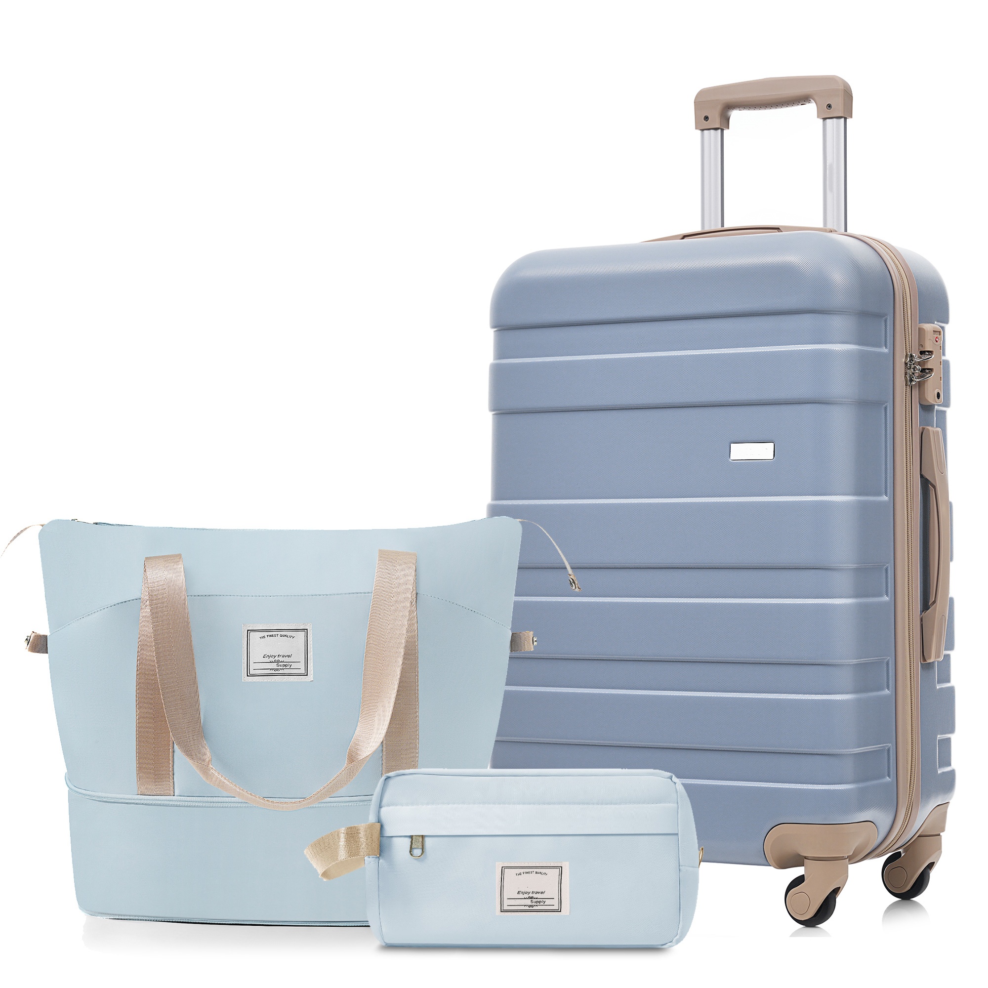 Ensemble 3 bagages, valise 24po TSA, sac voyage, bleu