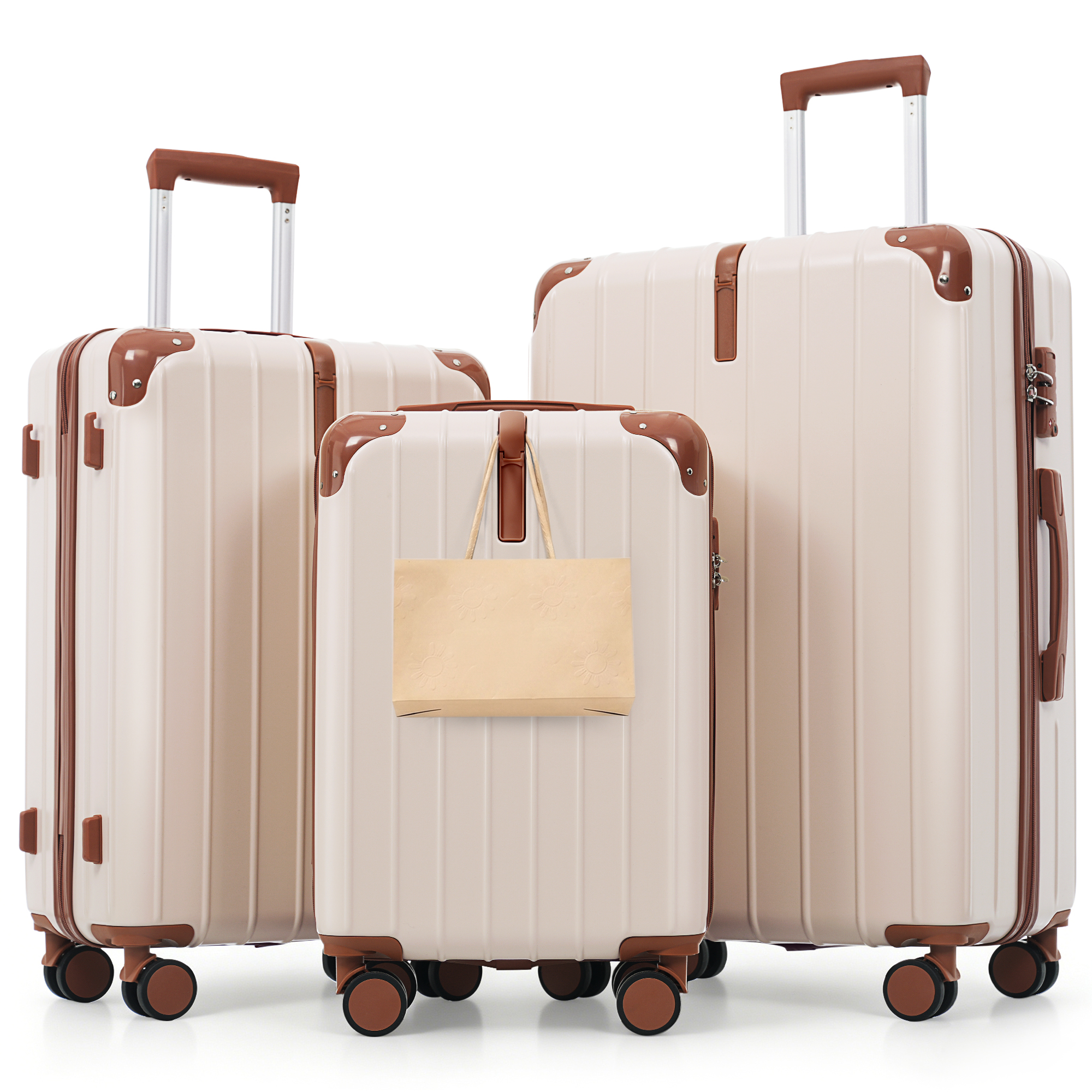 Ensemble 3 valises ABS TSA ivoire-brun