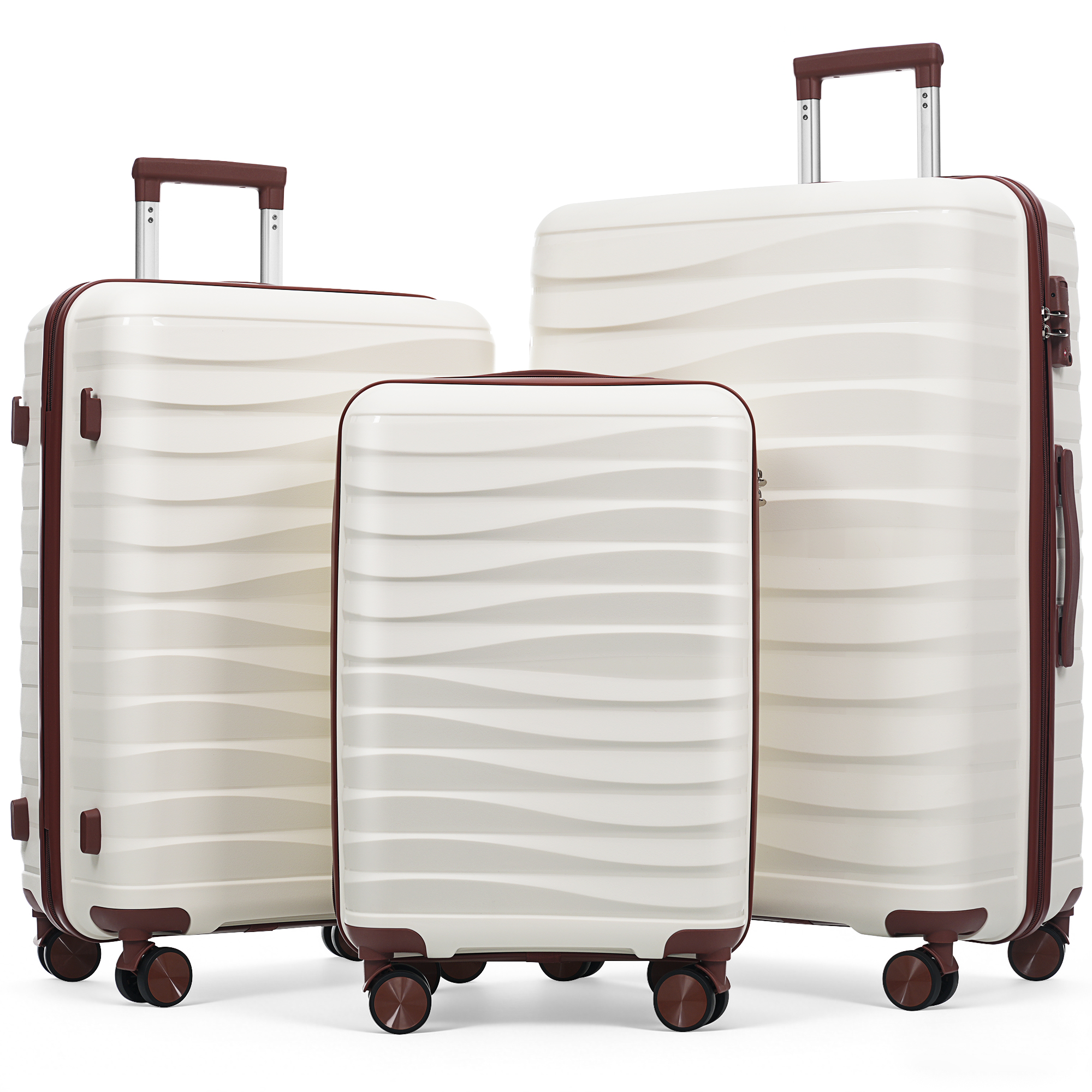 Ensemble 3 valises PP, serrure TSA, roues 360°, ivoire