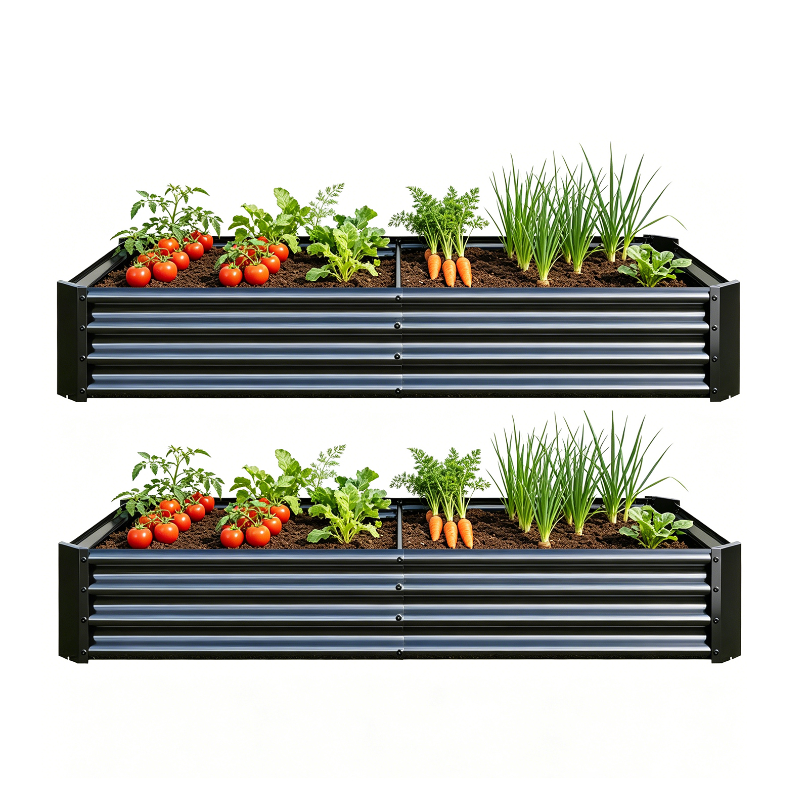 2 bacs jardin métal rectangulaires surélevés noirs 6×3×1 pi