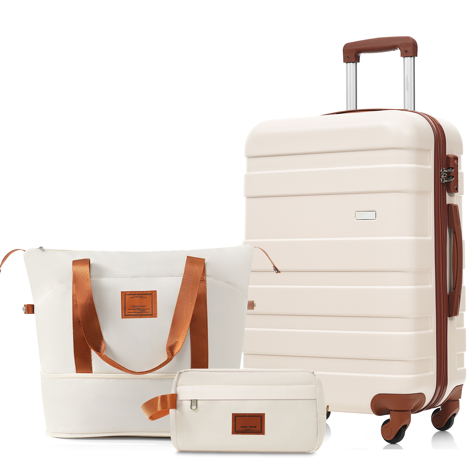Ensemble bagages 3 pièces, valise 24", ivoire/brun