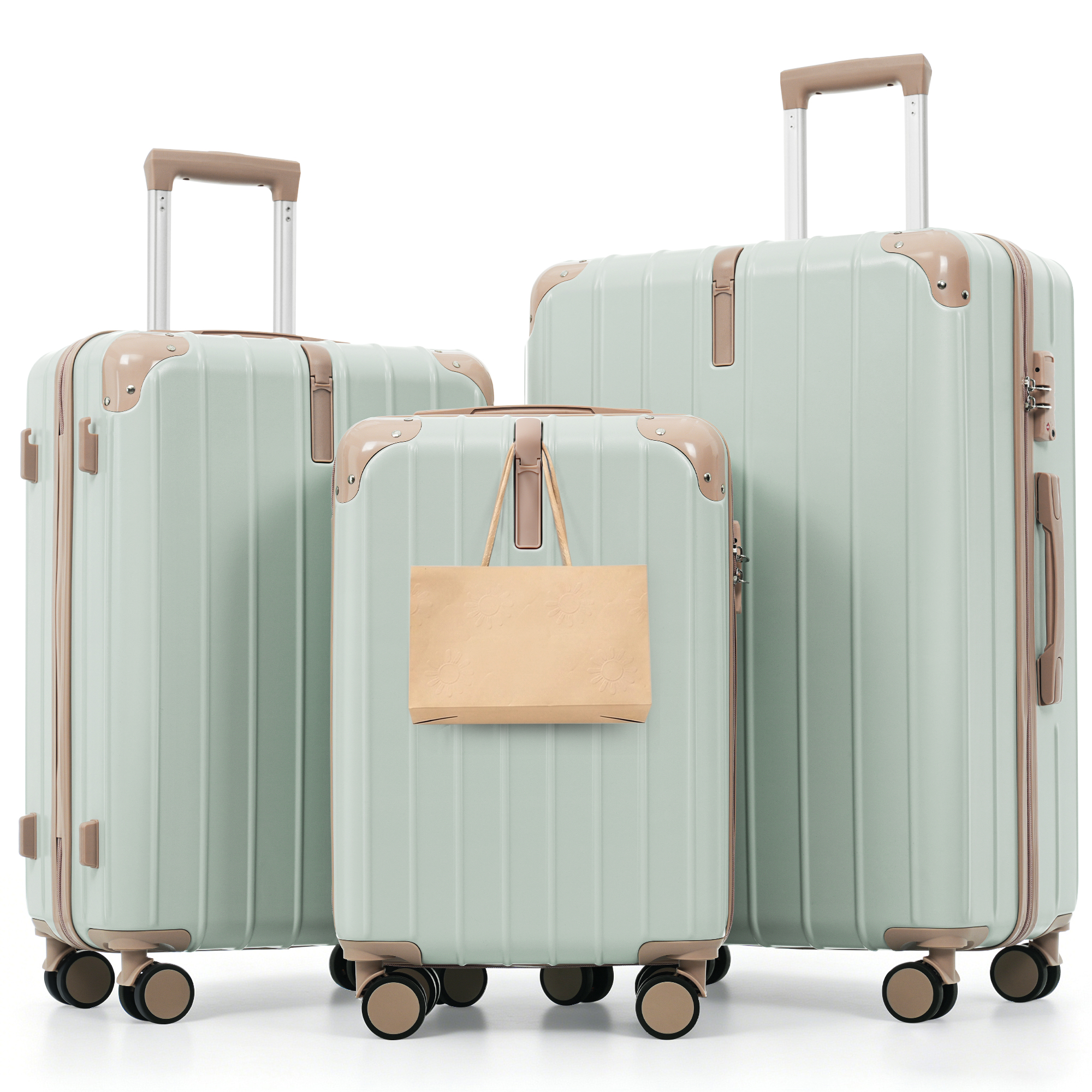 Ensemble 3 valises ABS TSA vert-gris