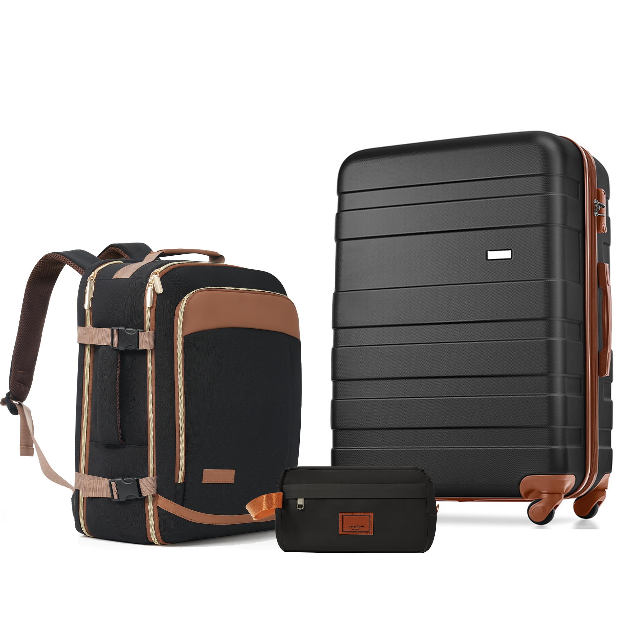Ensemble 3 valises - Noir et brun avec serrure TSA