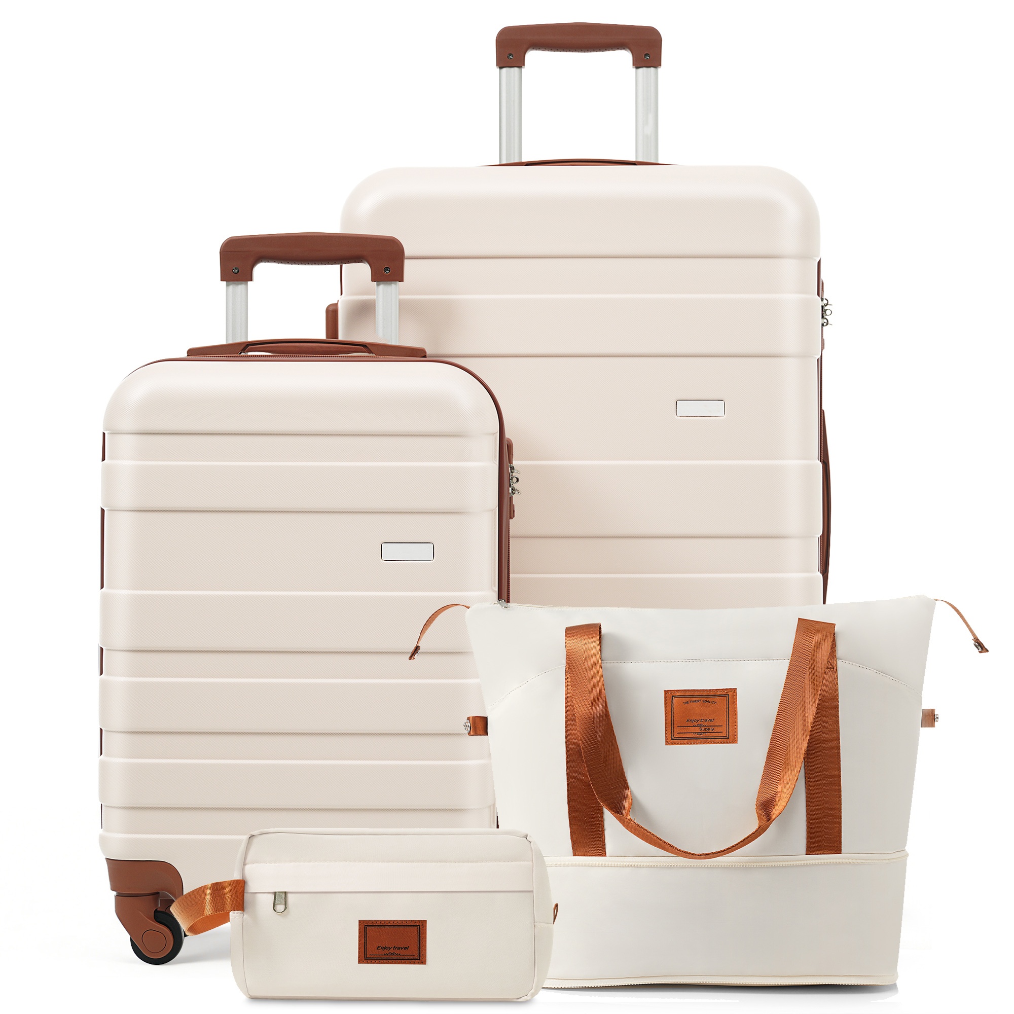 Ensemble 4 valises voyage 20/28 po TSA, ivoire/brun