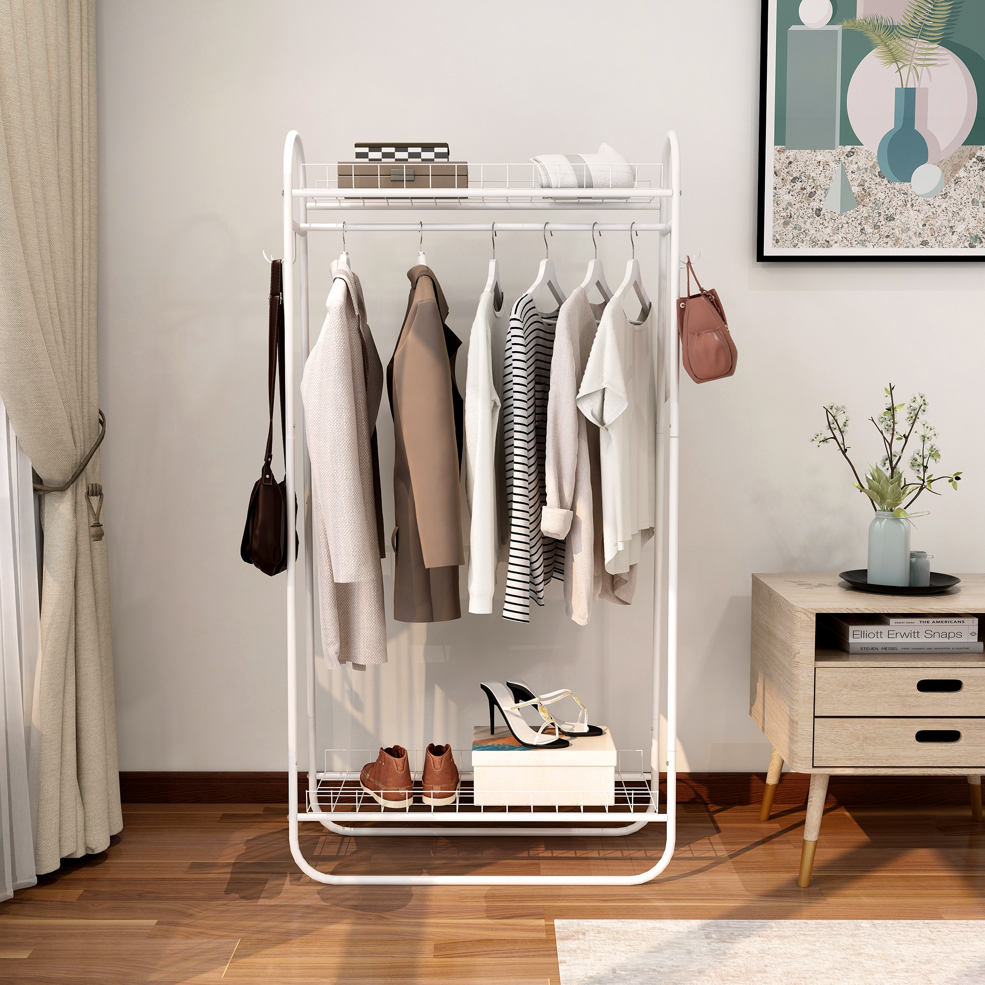 Portant vêtements mobile robuste double tablettes
