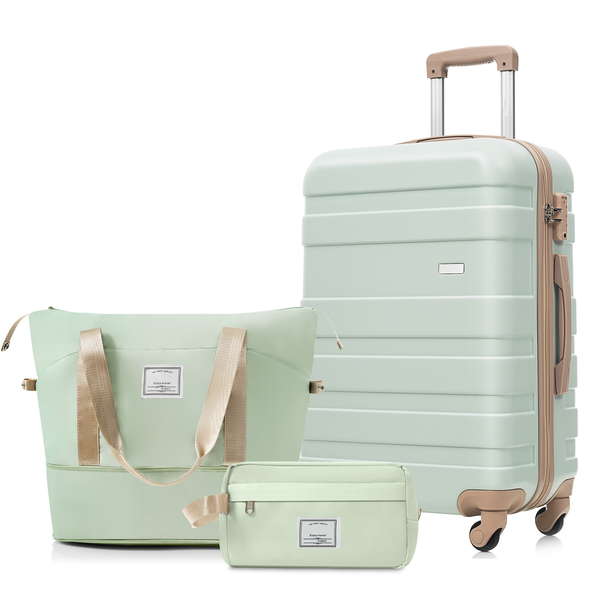 Ensemble 3 bagages, valise 24po TSA, sac voyage, vert