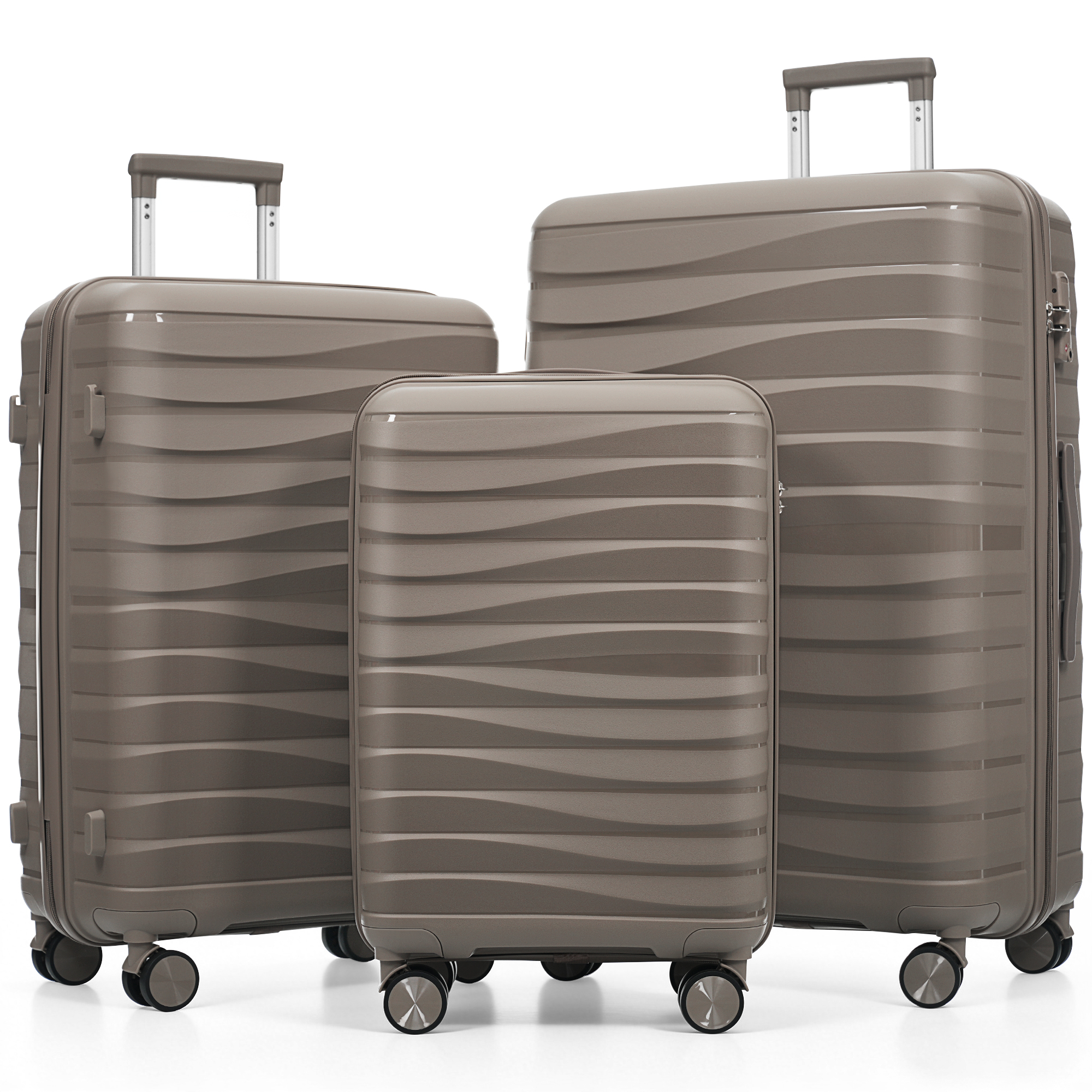 Ensemble bagages voyage PP premium, 3 valises TSA 20-24-28po brun