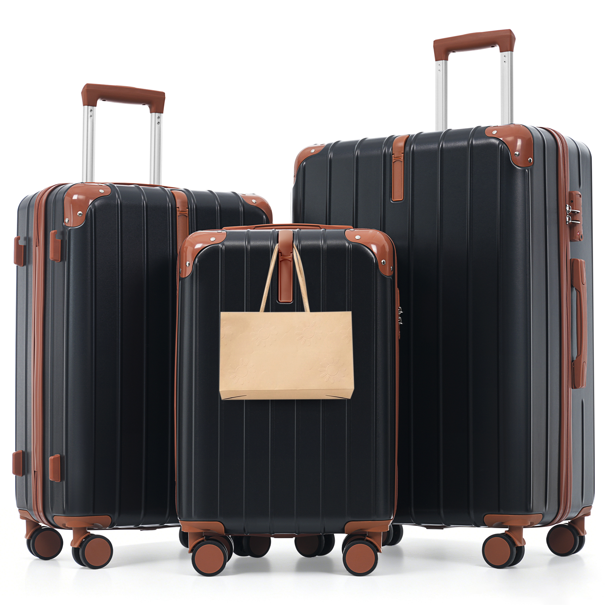 Ensemble valises ABS 3 pièces noir et brun