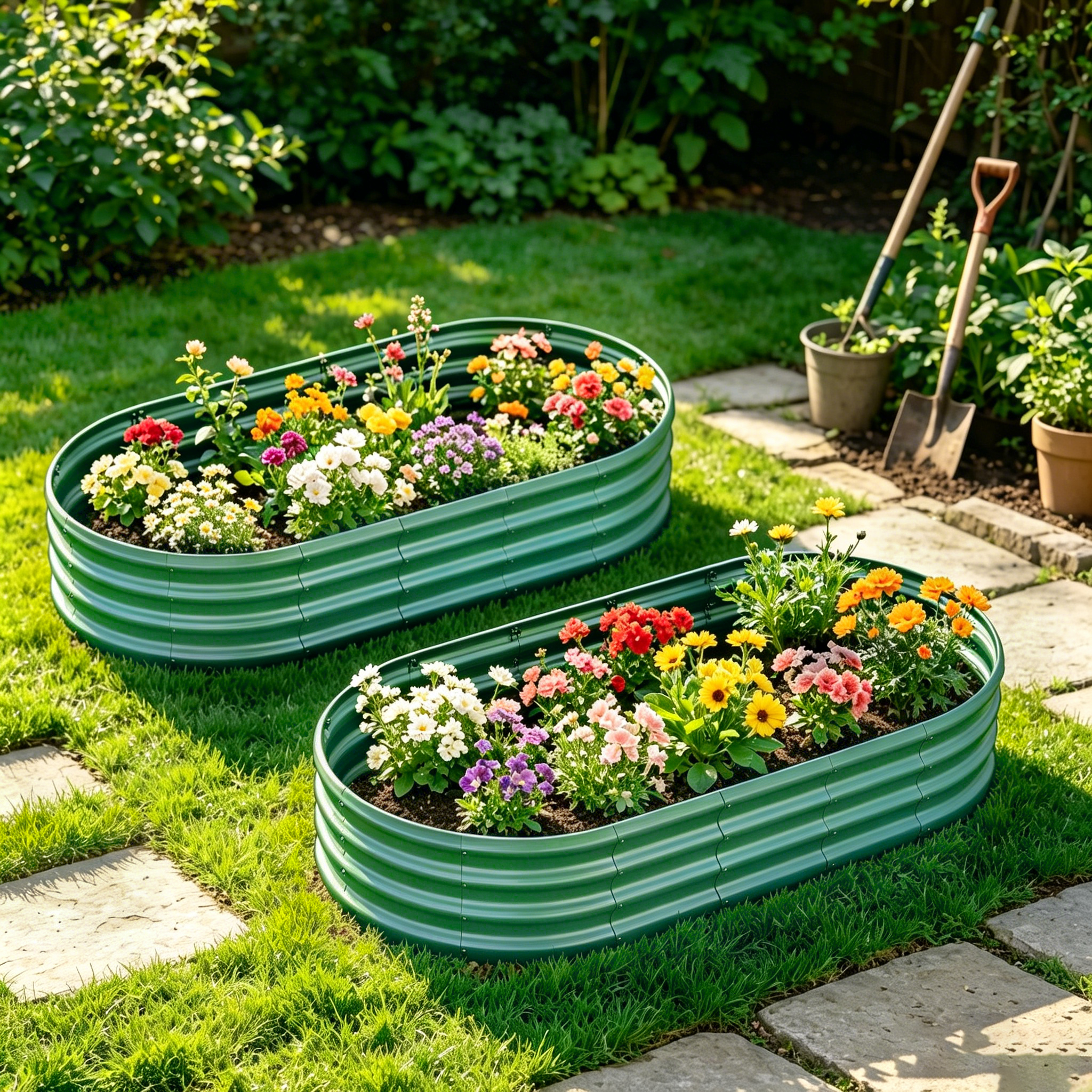 Jardinière surélevée galvanisée 6x3x1 pi vert 2 pcs