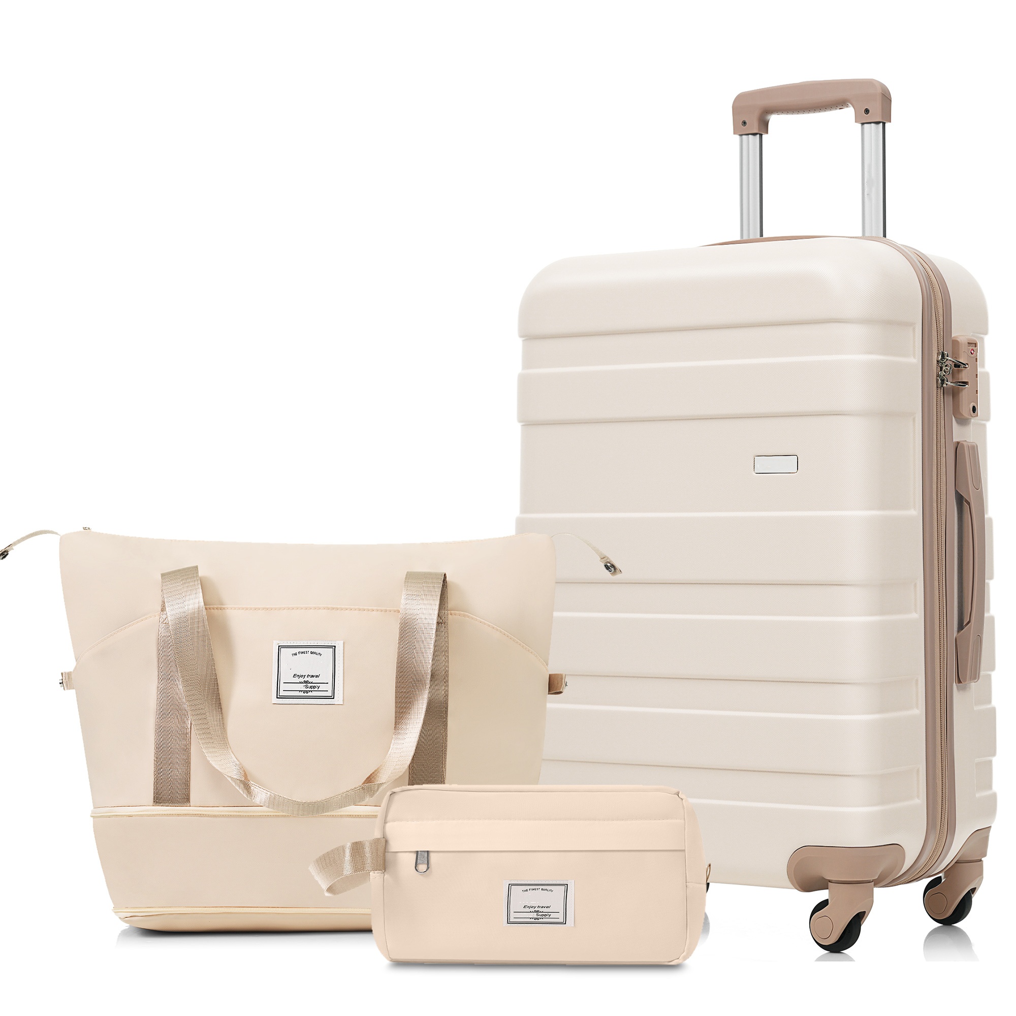 Ensemble bagages 3 pièces, valise 24", ivoire/doré