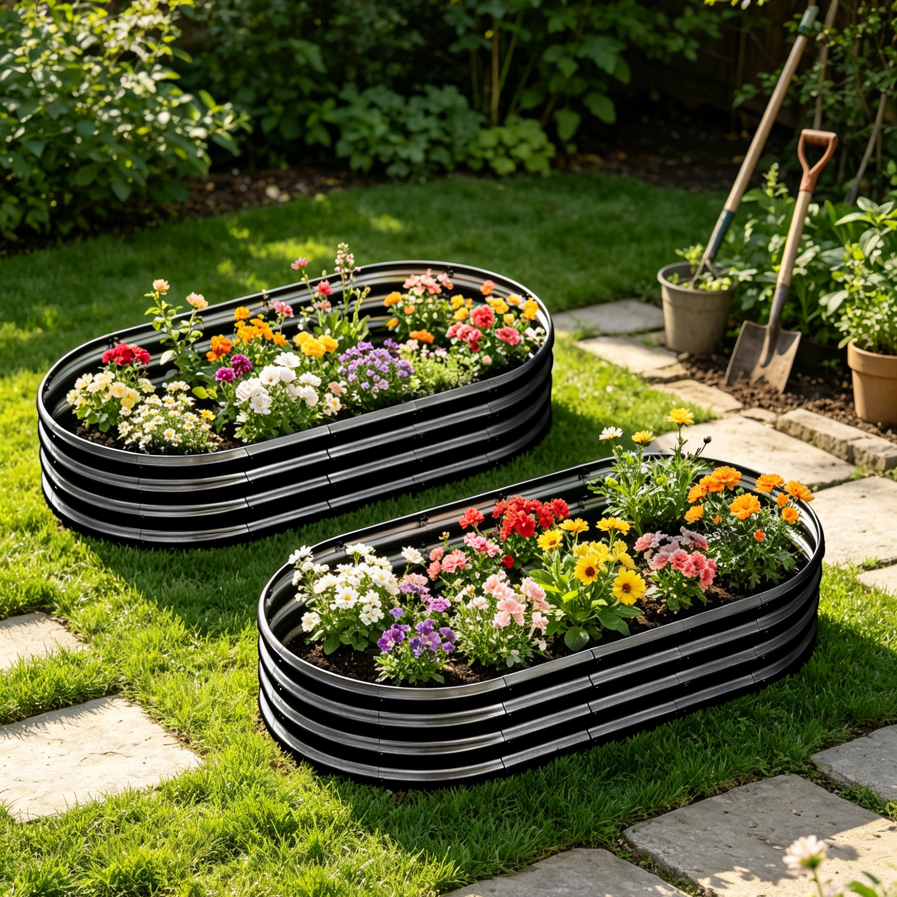 Jardinière surélevée galvanisée 6x3x1 pi noir 2 pcs