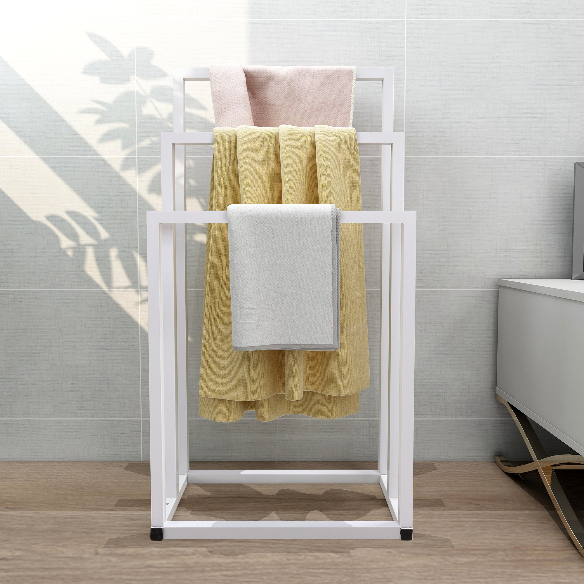 Porte-serviettes métal 3 étages salle bain blanc