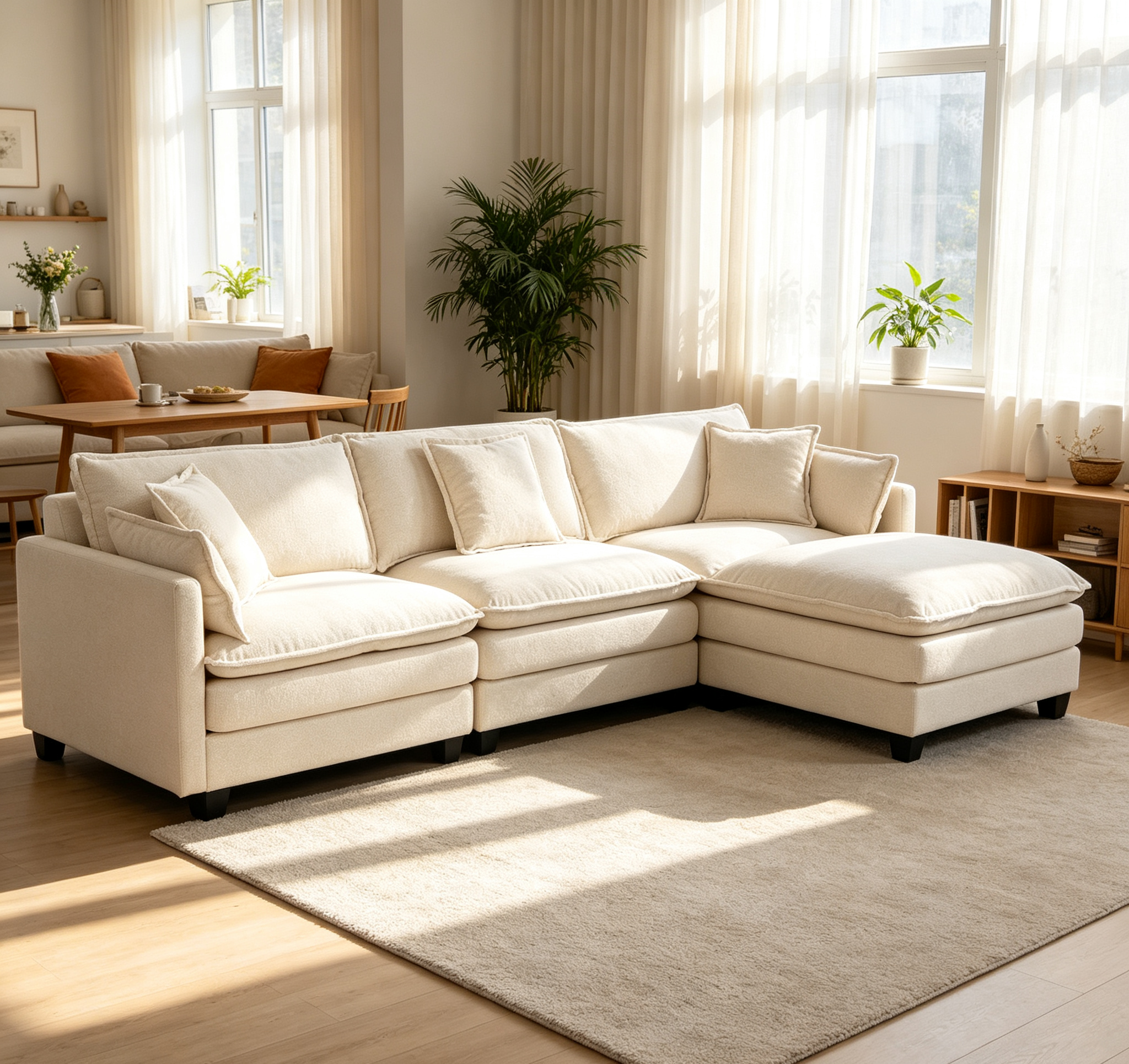 Canapé sectionnel 3 places 113,77" ottoman, chaise longue