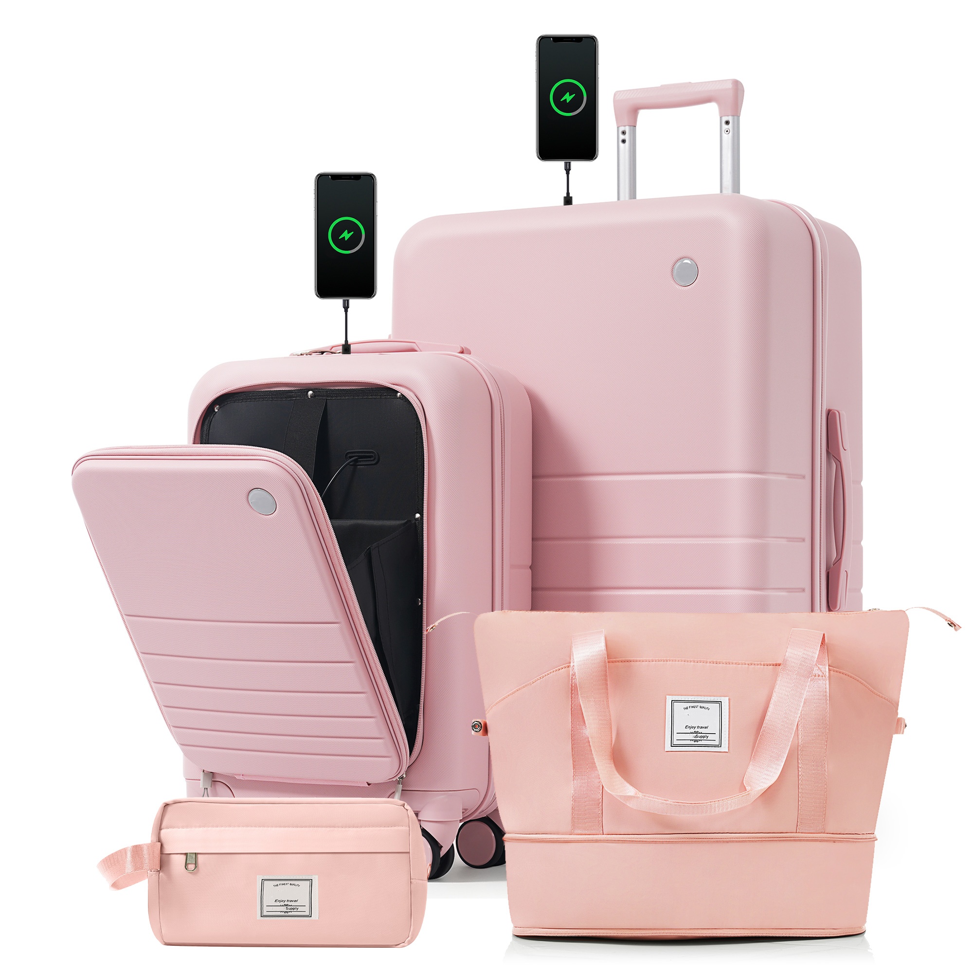 Ensemble 4 bagages USB 20-28po rose