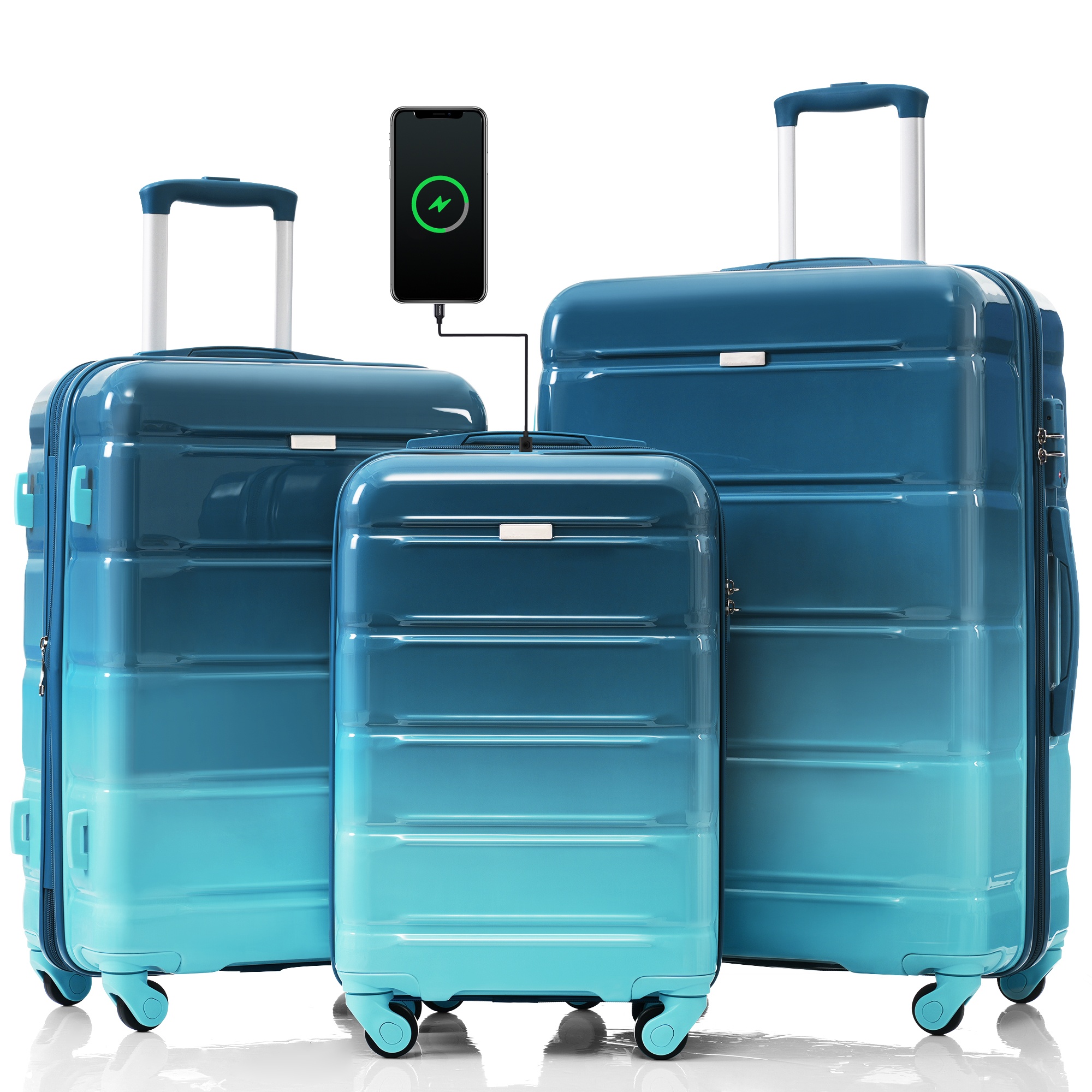 Ensemble valises 3, 20", USB, certifié cabine, bleu