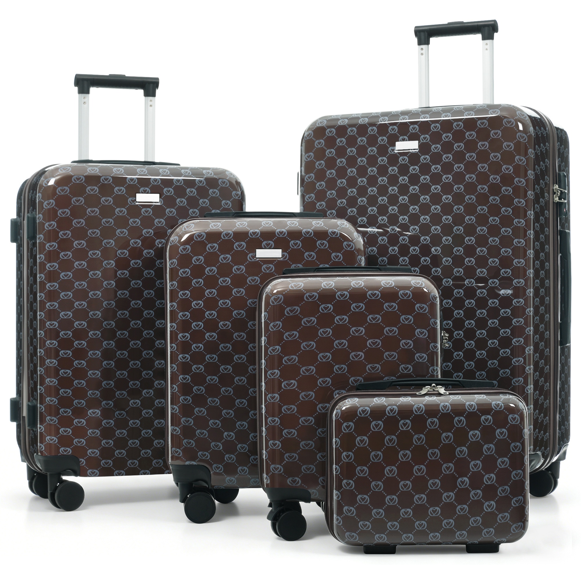 Ensemble 5 valises TSA 14/16/20/24/28", roues 360°, brun