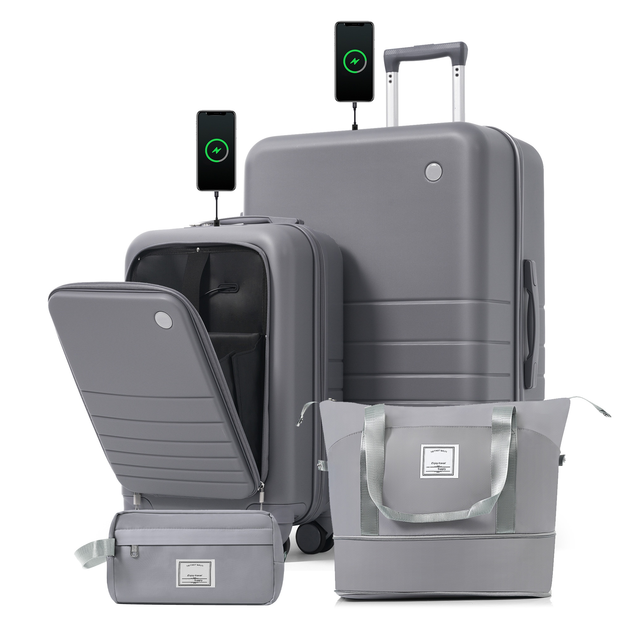 Ensemble 4 bagages USB 20-28po gris