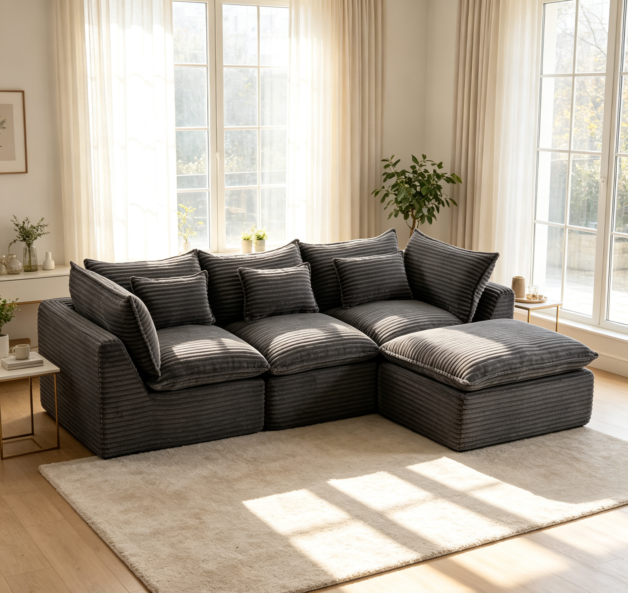 Canapé nuage modulaire 102,3 po corduroy 3 places ottoman