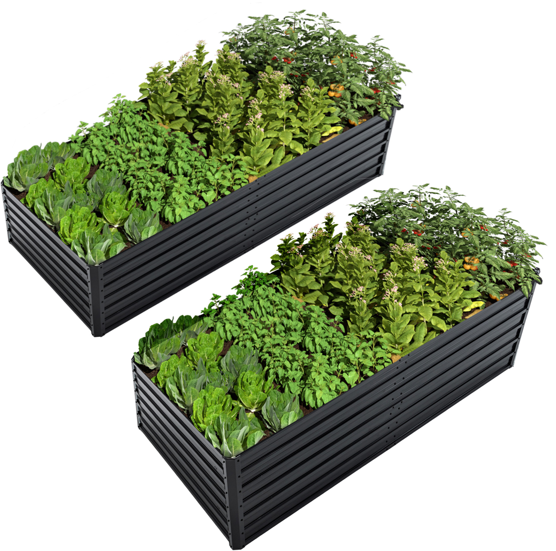 2 bacs jardin surélevés métal galvanisé 8x4x2 pi, noir