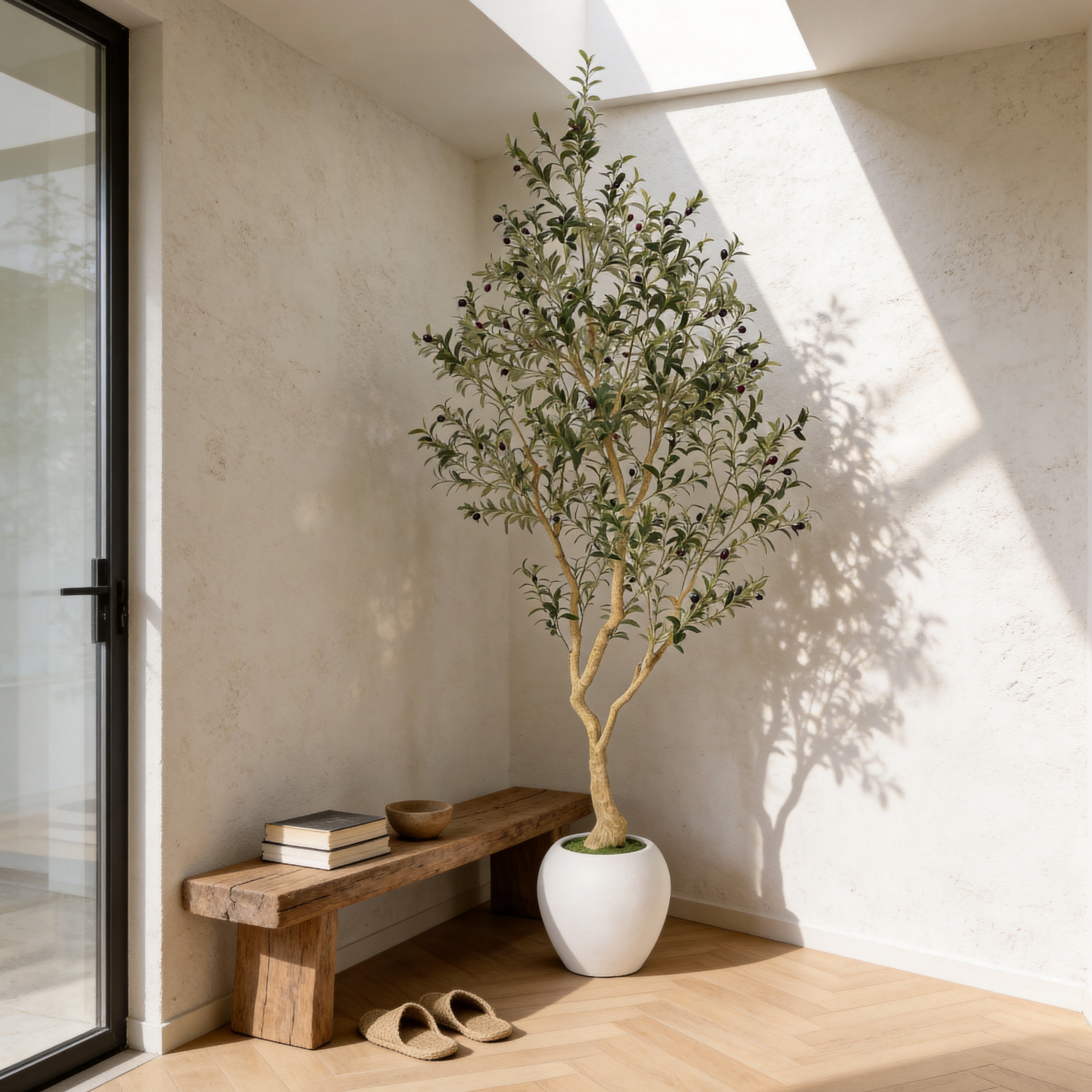 Olivier artificiel 8,2 pi, pot blanc, décor intérieur/extérieur