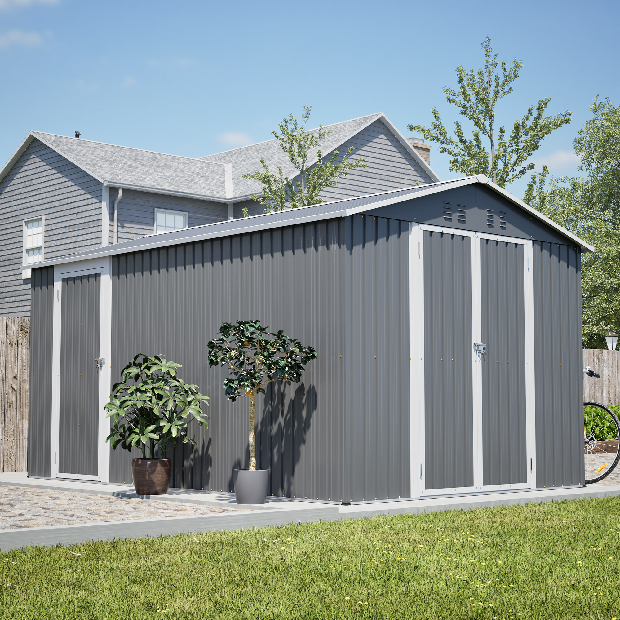 Remise métal 8x12pi porte supplémentaire, cadre alu grise
