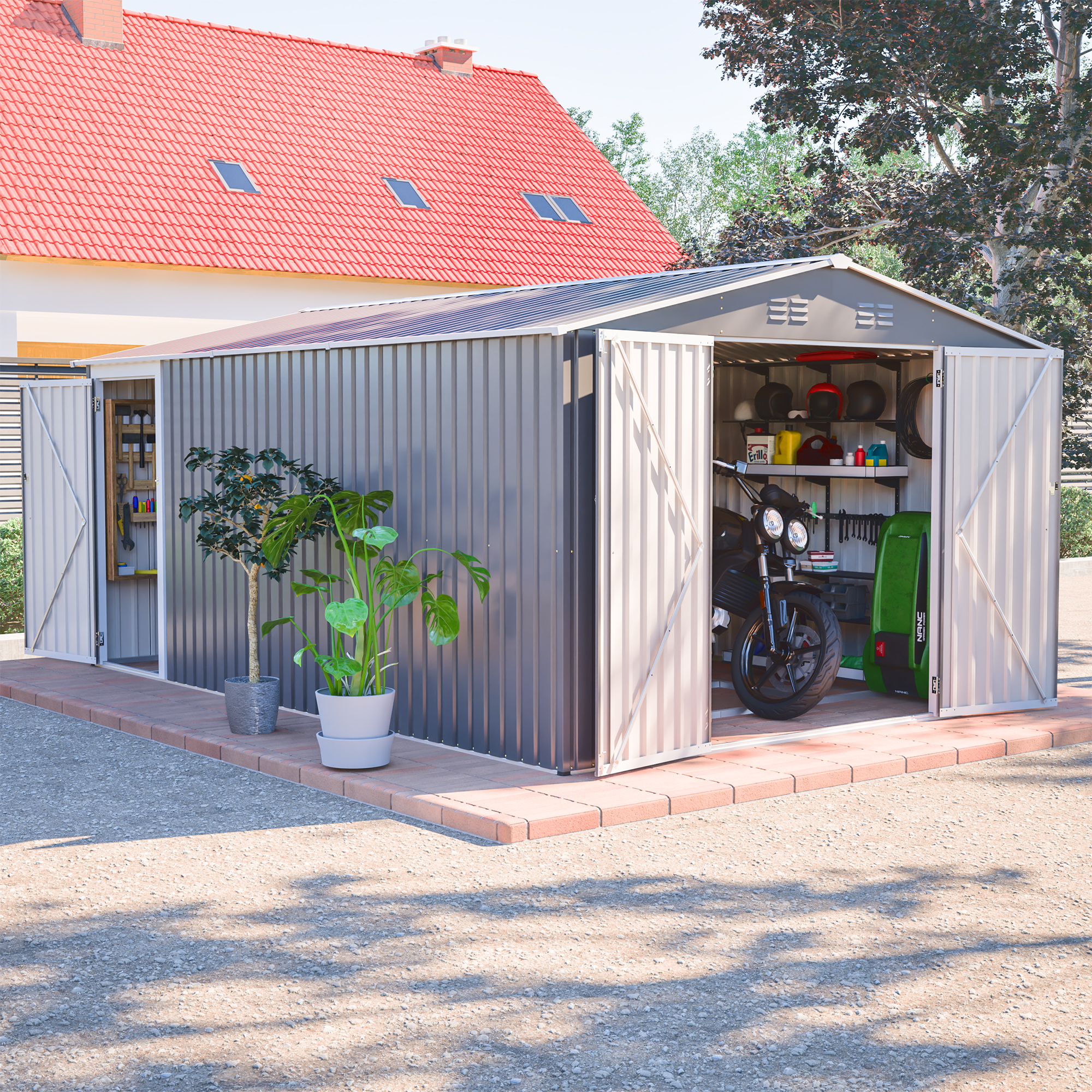 Remise rangement métal 10x14 pi 3 portes gris clair