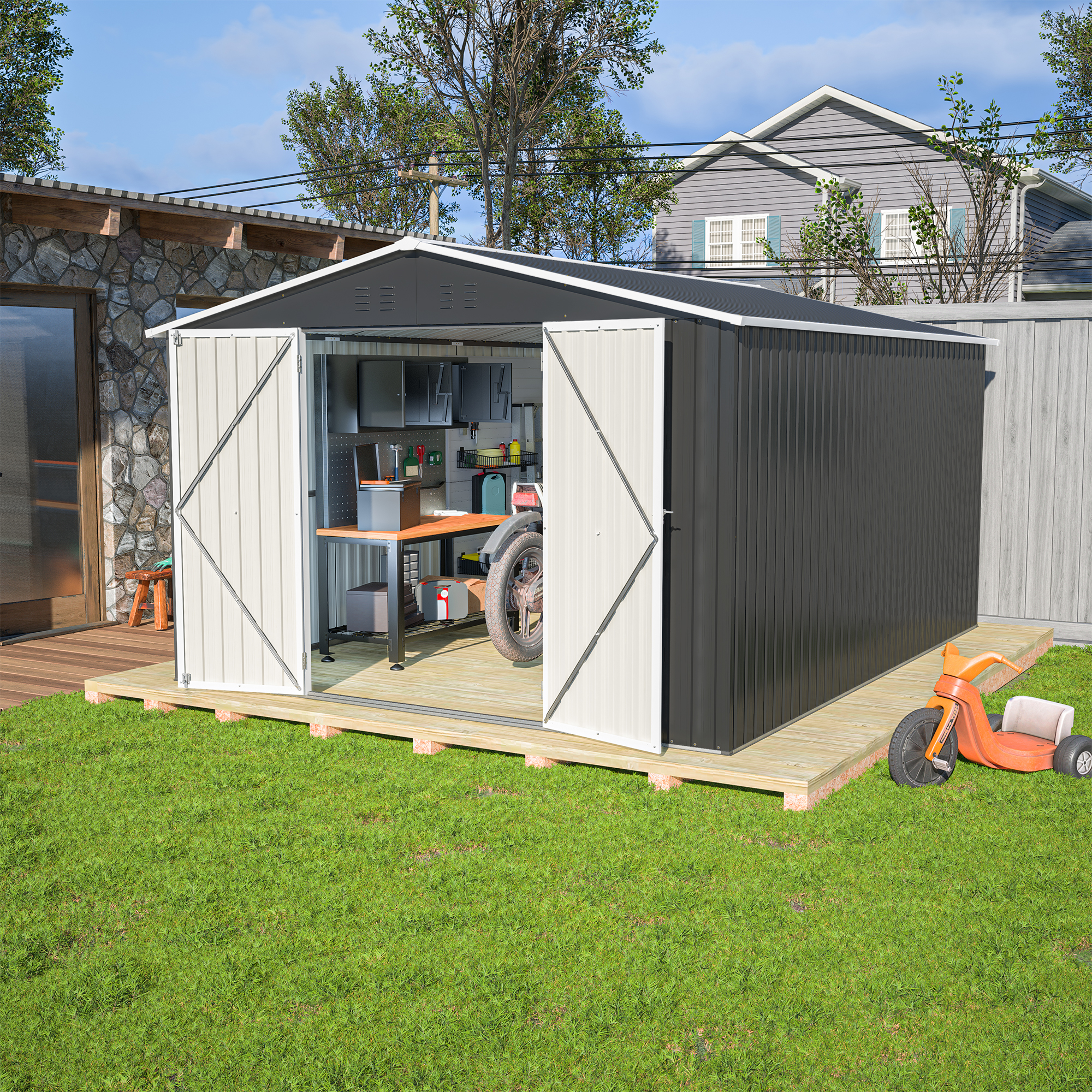 Remise Extérieure Métal 10x12 pi Portes Verrouillables Noire