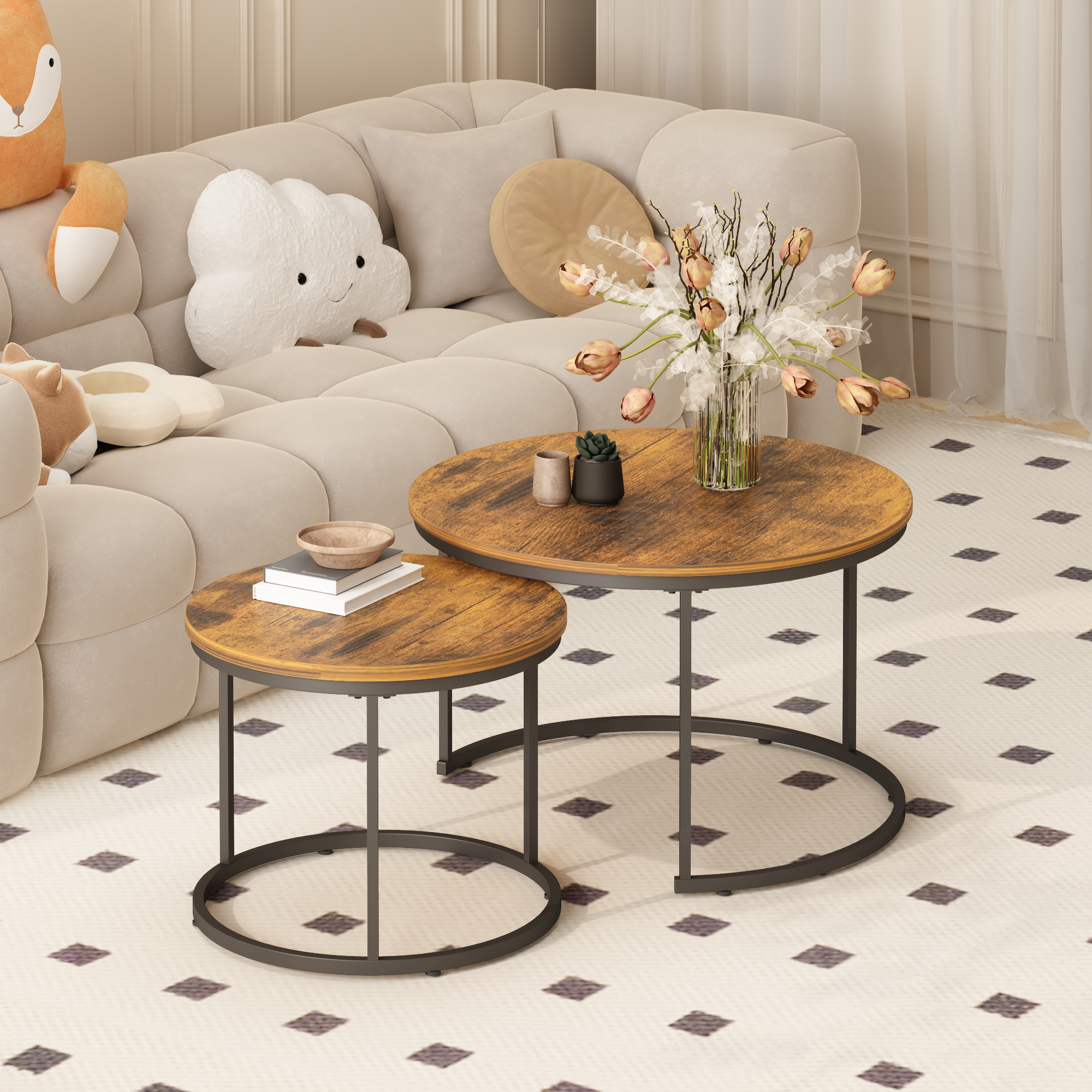 Ensemble 2 tables basses gigognes 27,6" finition industrielle