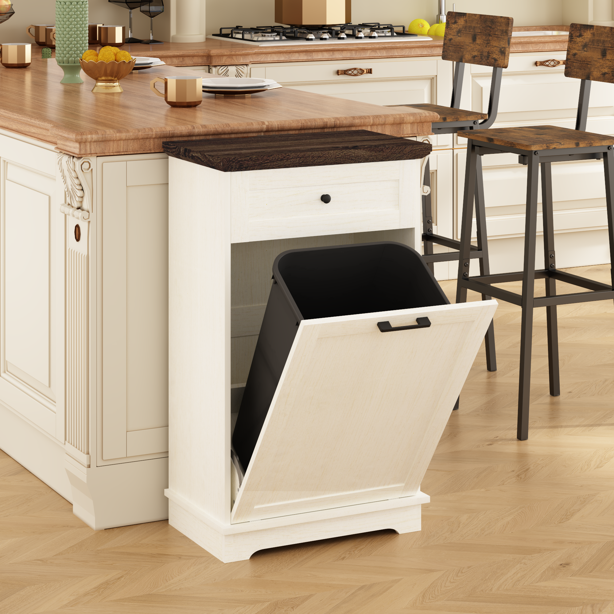 Armoire poubelle 10 gal bois blanc antique