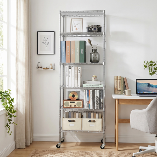Étagère 6 étages réglable 55x30x165cm gris poudré
