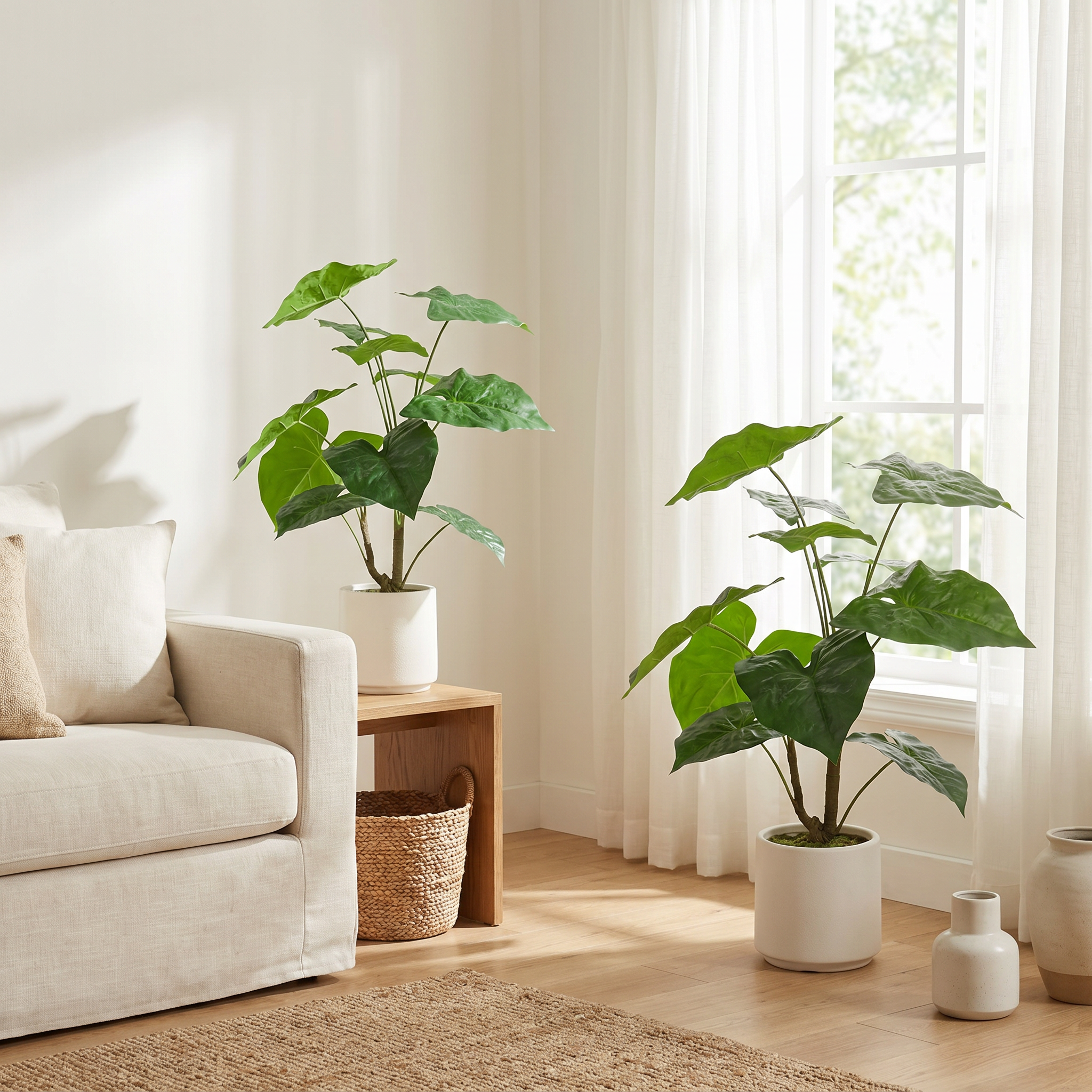 Plante Alocasia tropical artificiel 30", pot blanc, 2 pièces