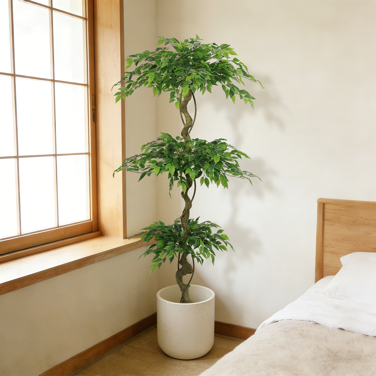 Sapin ficus artificiel 6pi, bonsaï, pot, décor maison/bureau
