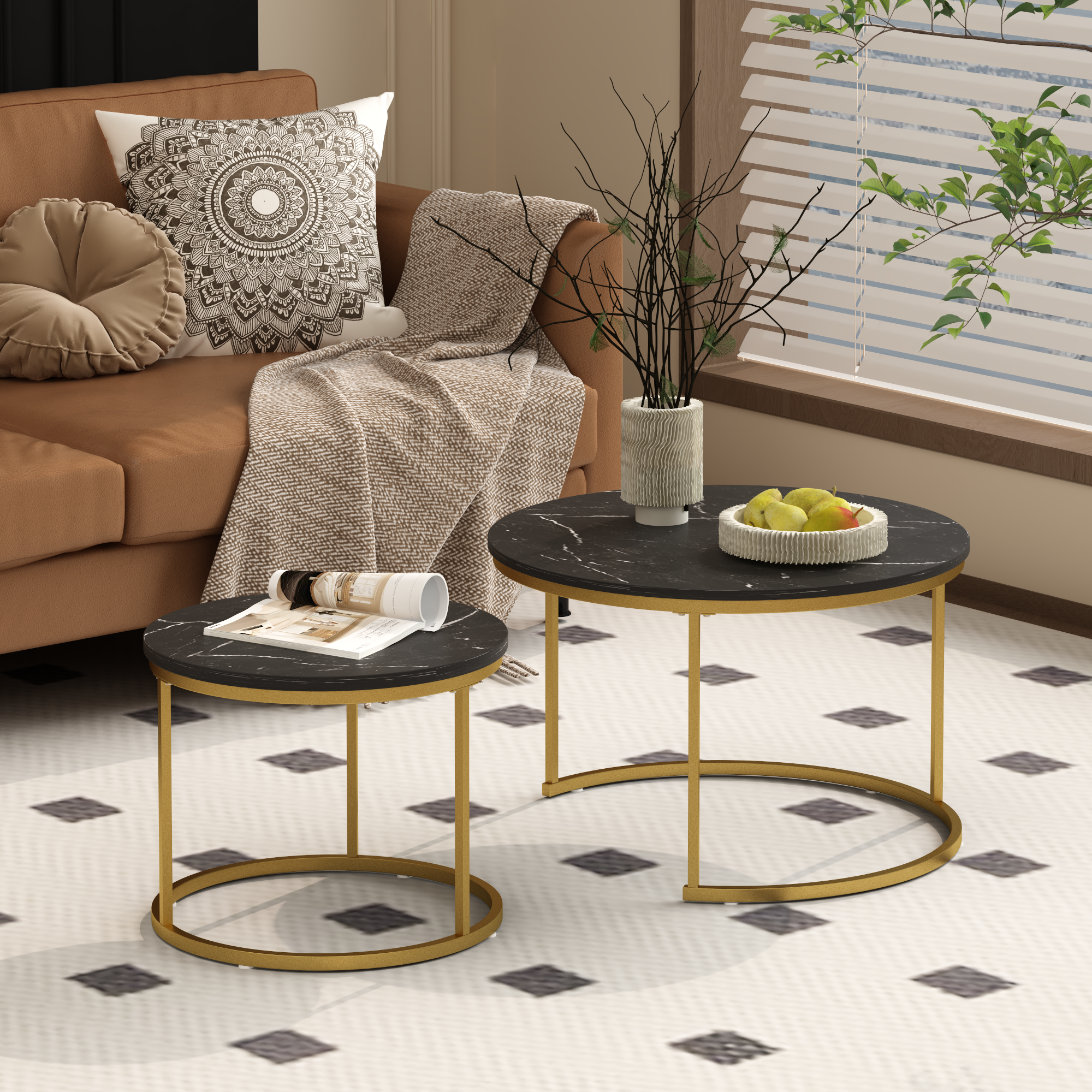 Table basse nid 27,6po marbre métal noir 2