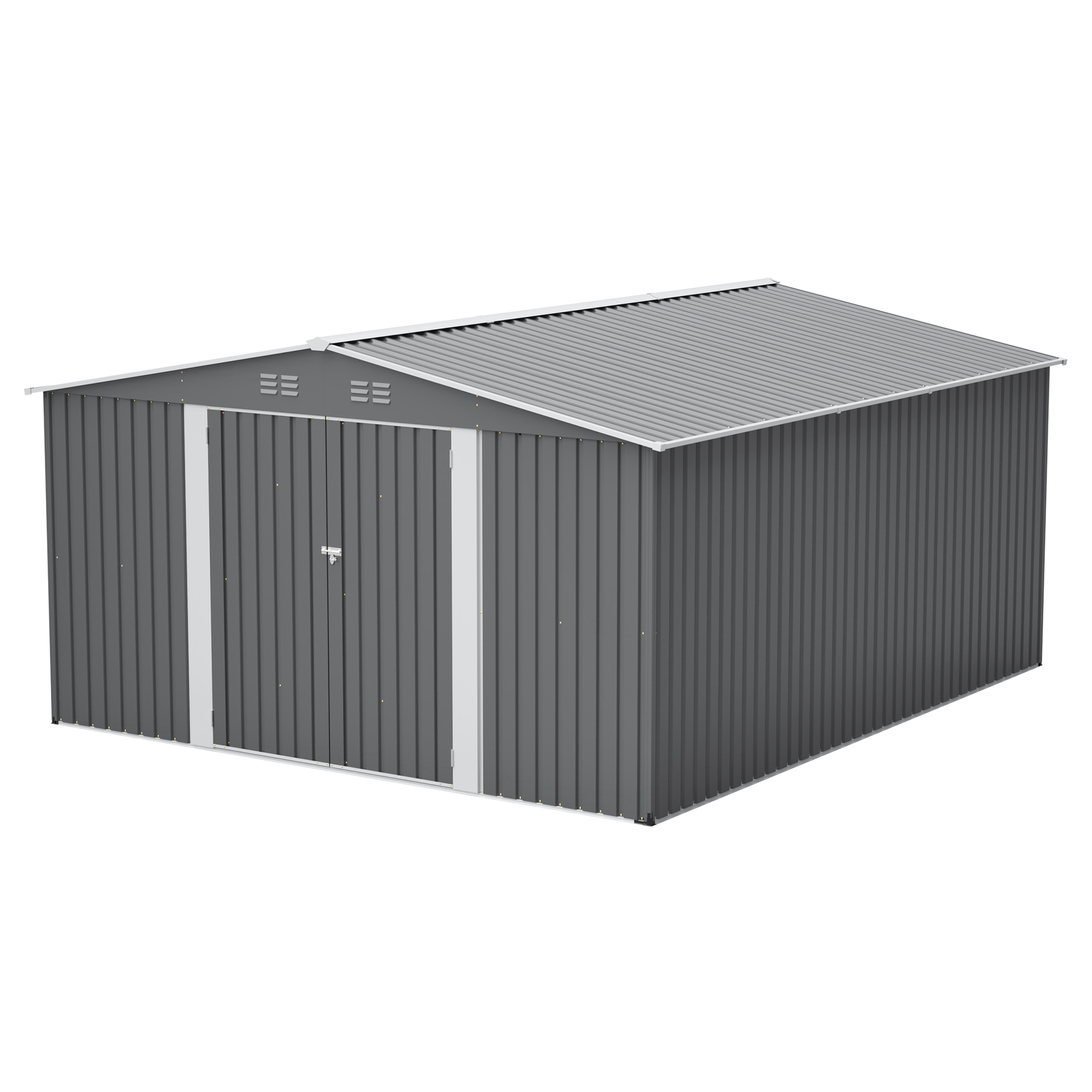 Remise métal 12x14 pi, 2 portes verrouillables, gris