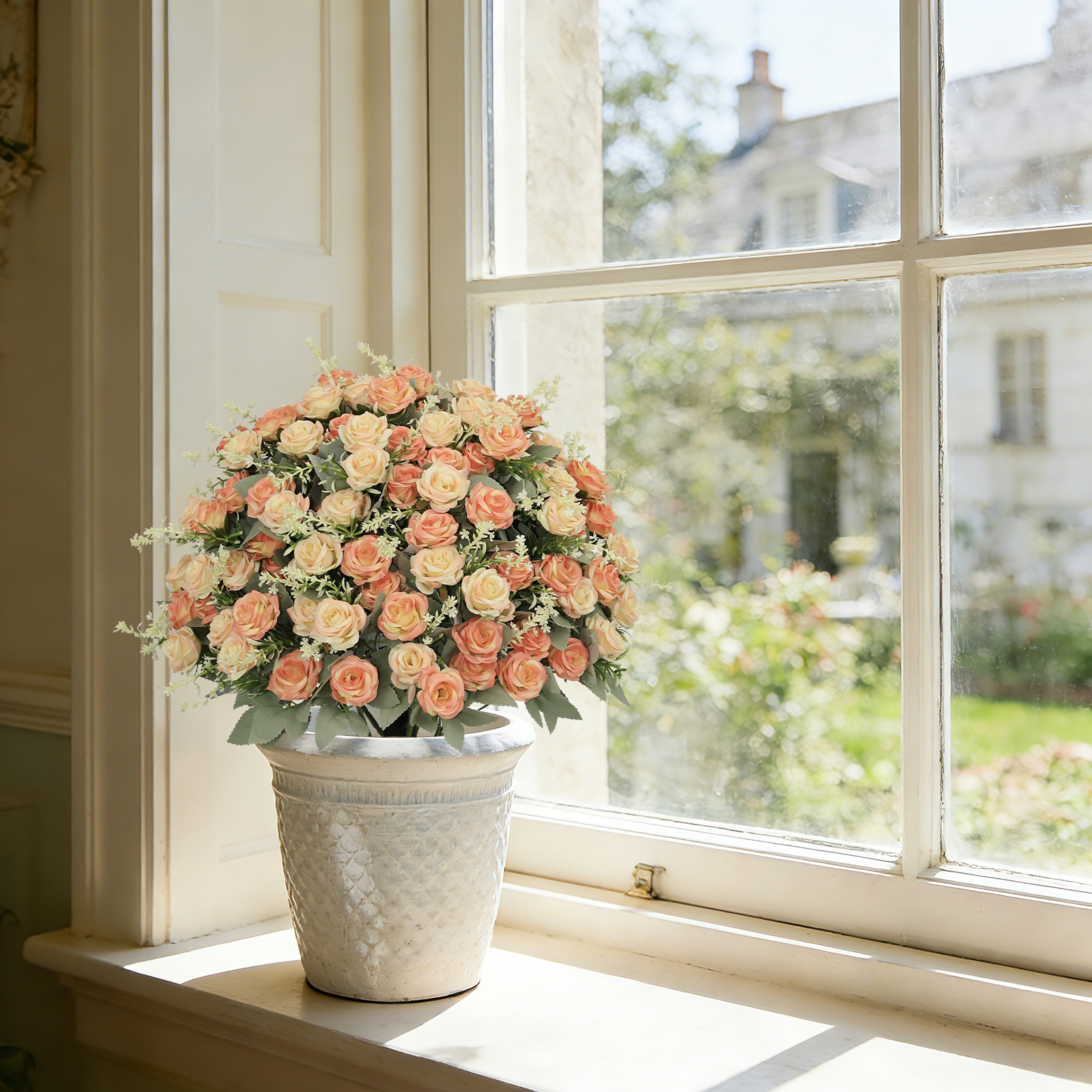 Fleurs roses artificielles 24po UV résistant jaune 2 pots