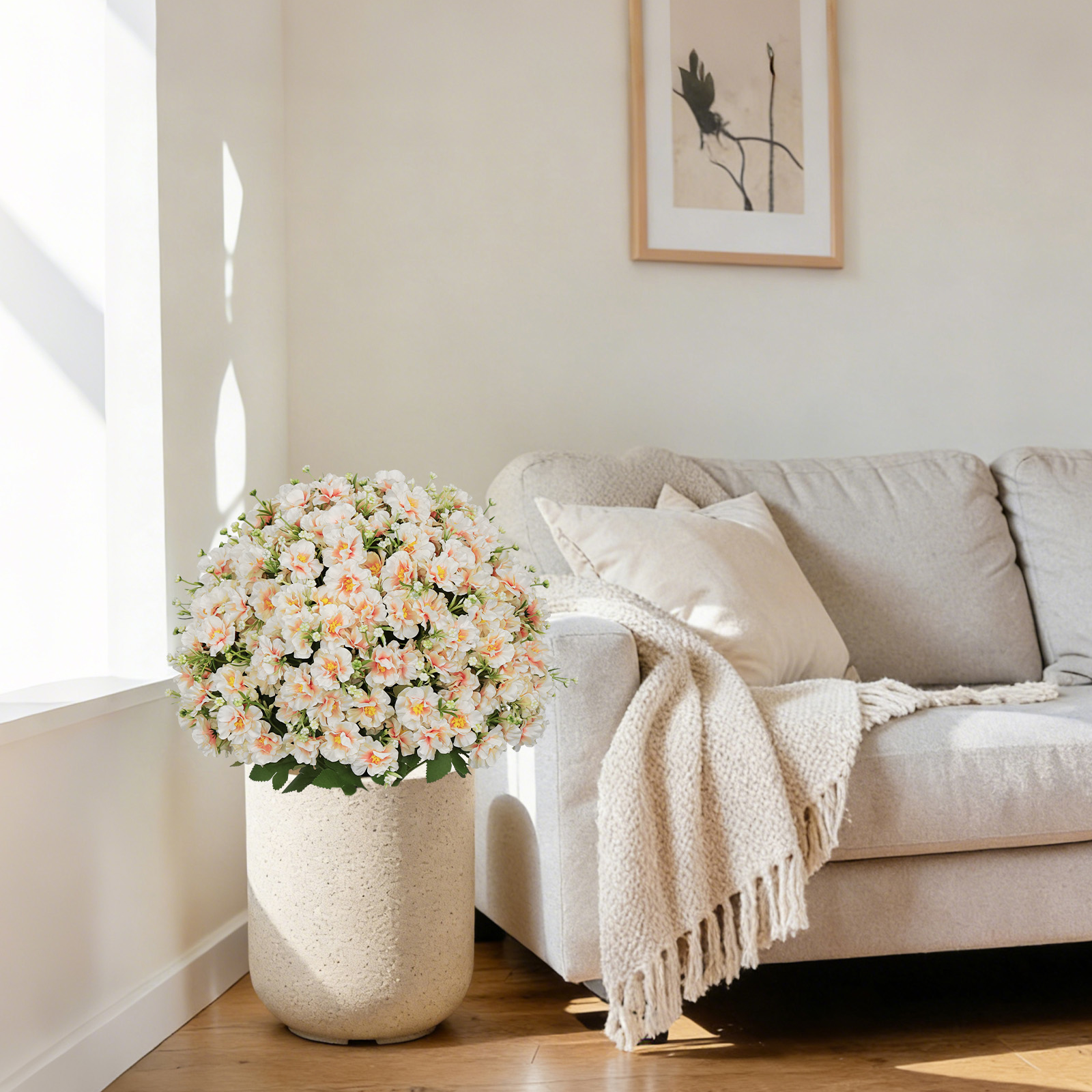 Lotus neige artificiel 24 po, rose pêche, 2 pots, UV résistant