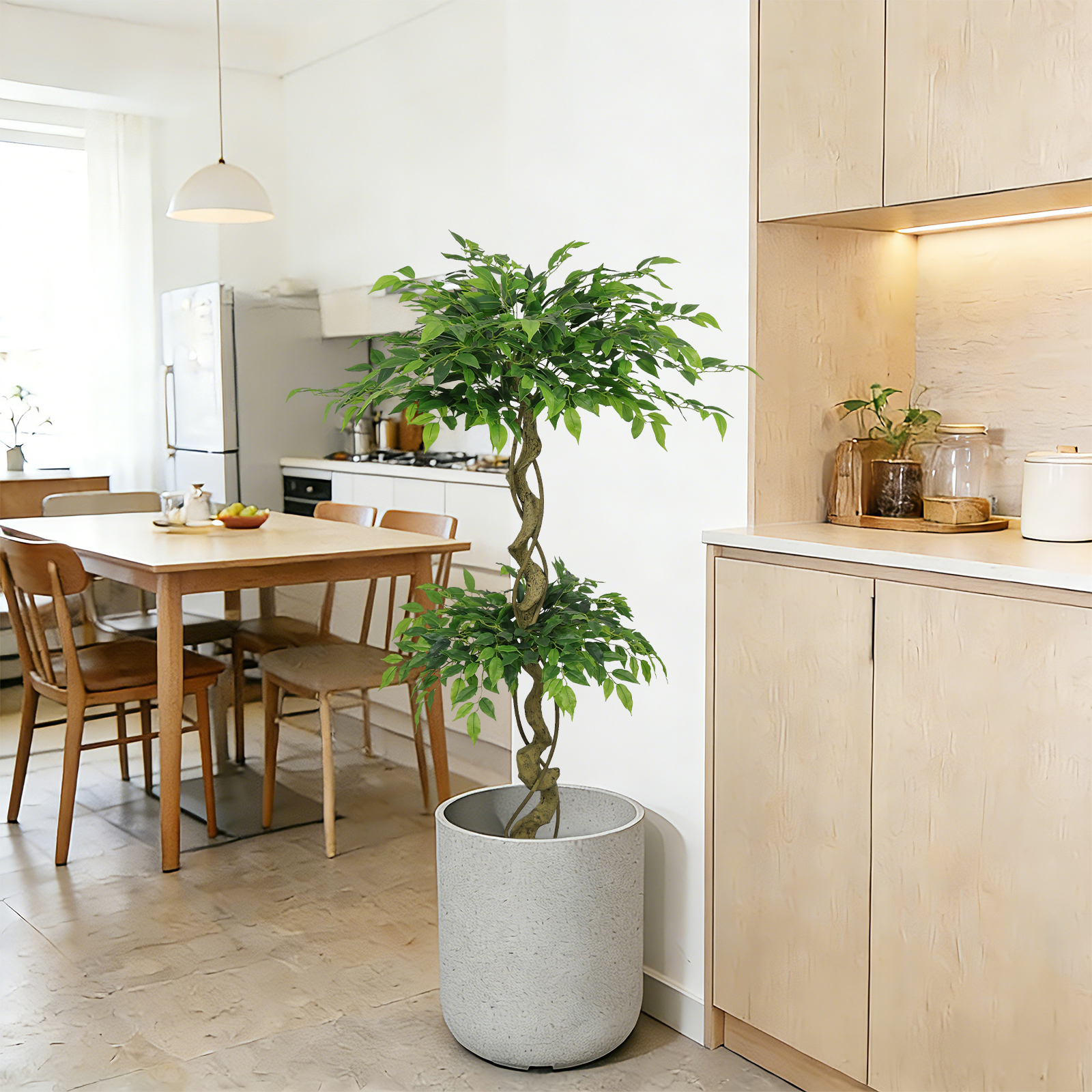 Ficus artificiel 5,2pi, arbre faux banian, décor bureau patio pot